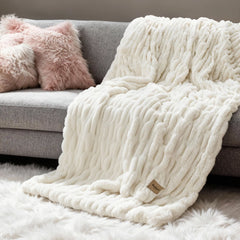 Double-Sided Faux Fur Ruched Throw Blanket