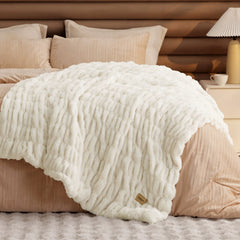 Double-Sided Faux Fur Ruched Throw Blanket
