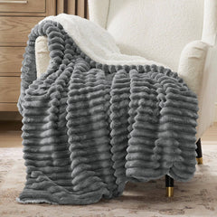 Jacquard Striped Shaggy Sherpa Blanket