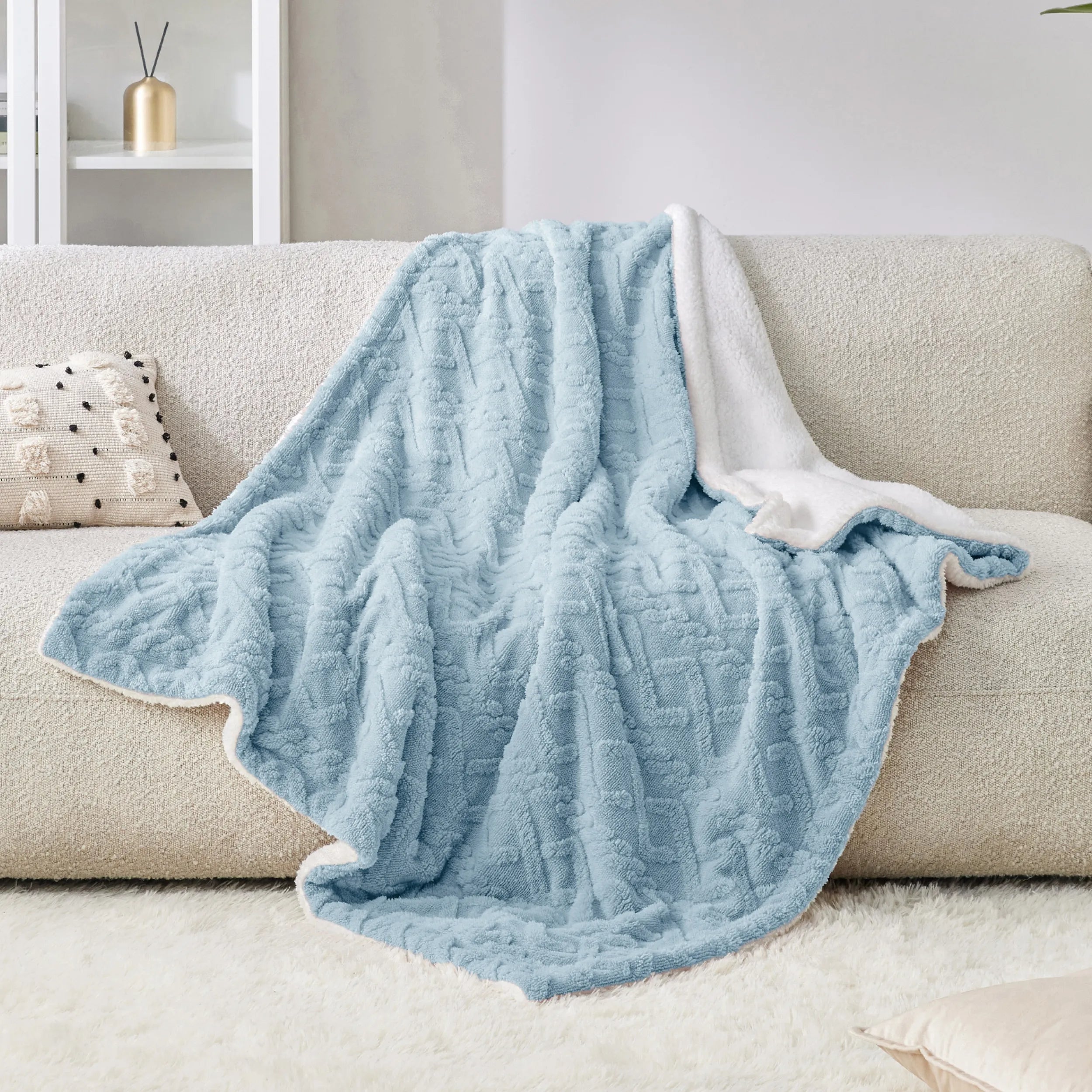 Cozy Sherpa Throw Blanket for Couch