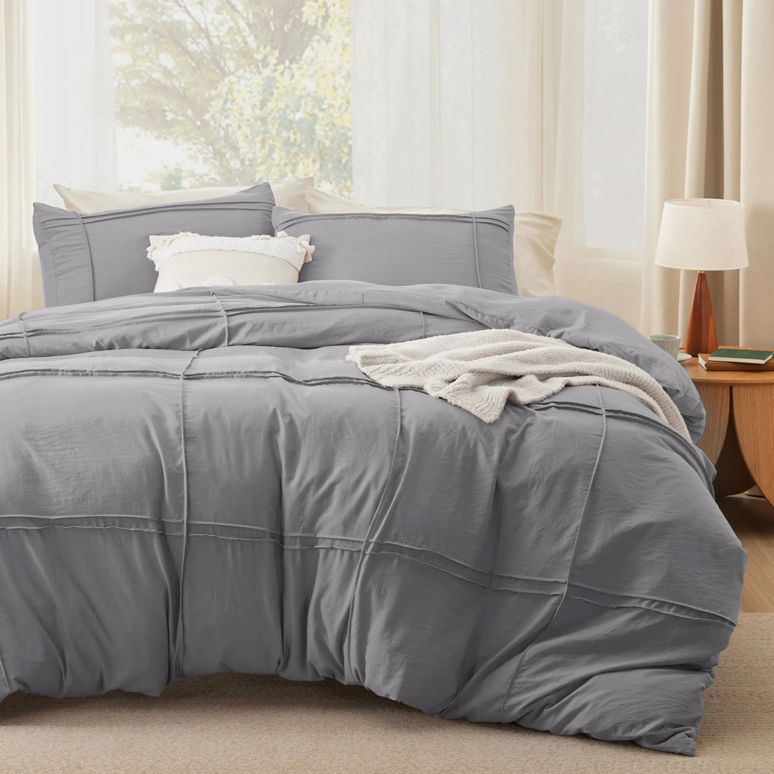Striped Tufted Embroidered Duvet Cover Set