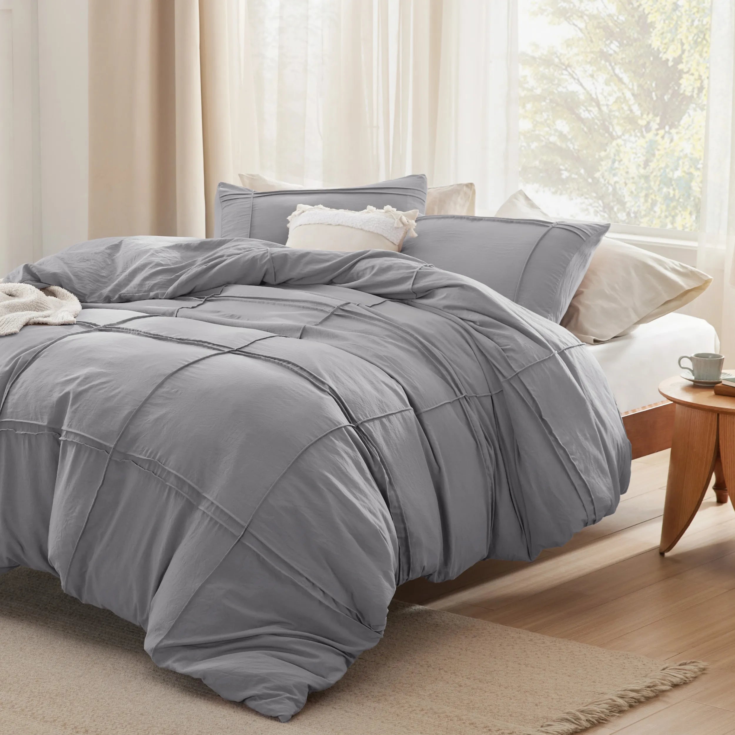 Striped Tufted Embroidered Duvet Cover Set