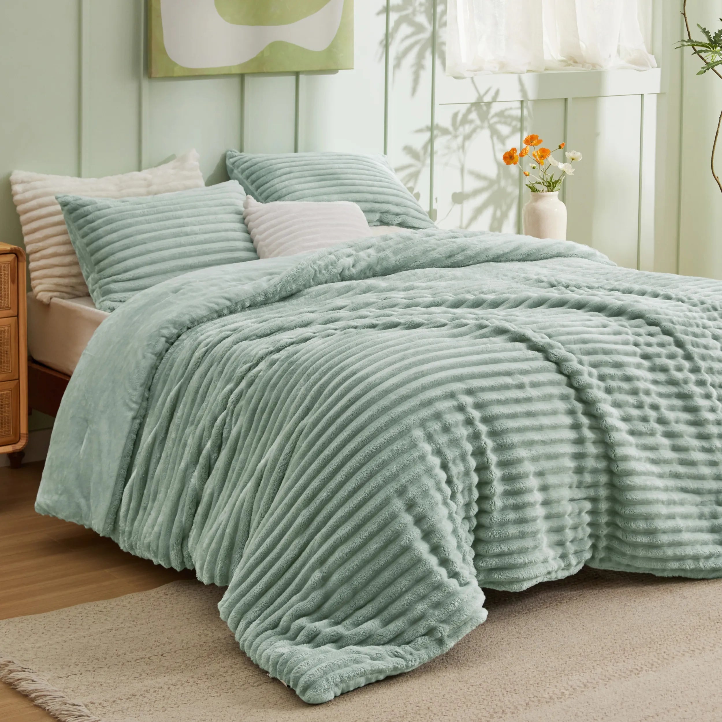 Striped Flannel Comforter Set