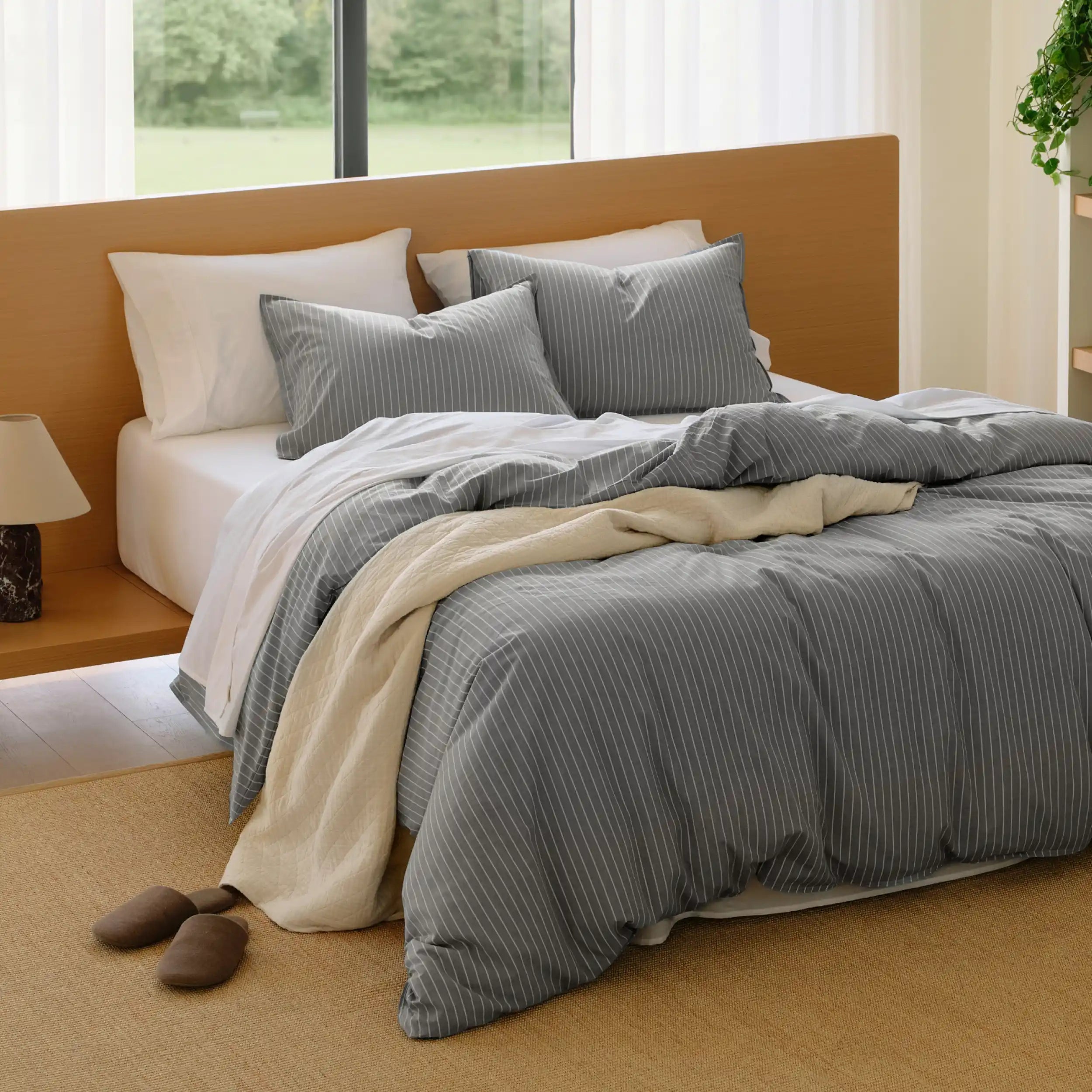 PureWoven™ Washed Cotton Striped Duvet Cover Set