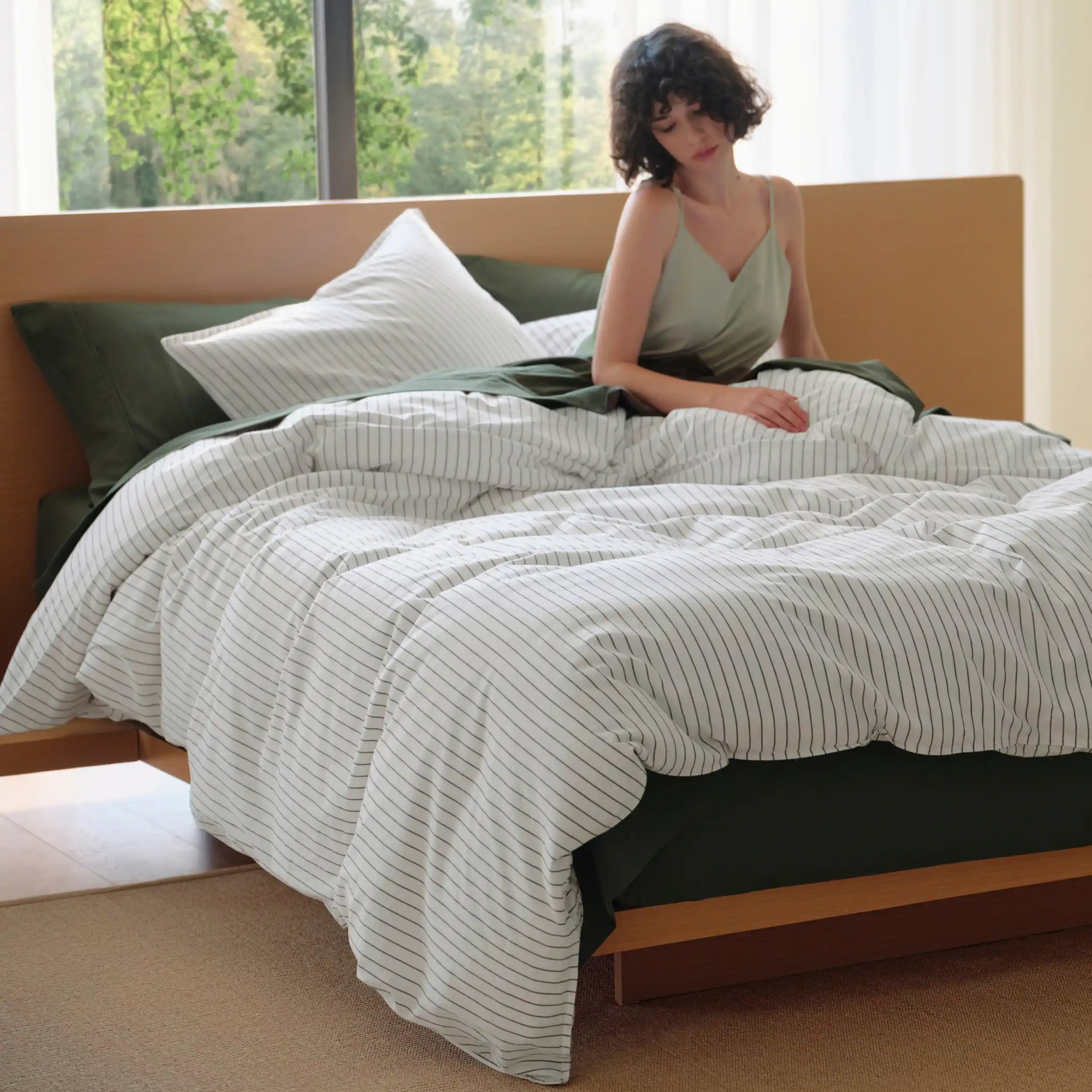 PureWoven™ Washed Cotton Striped Duvet Cover Set