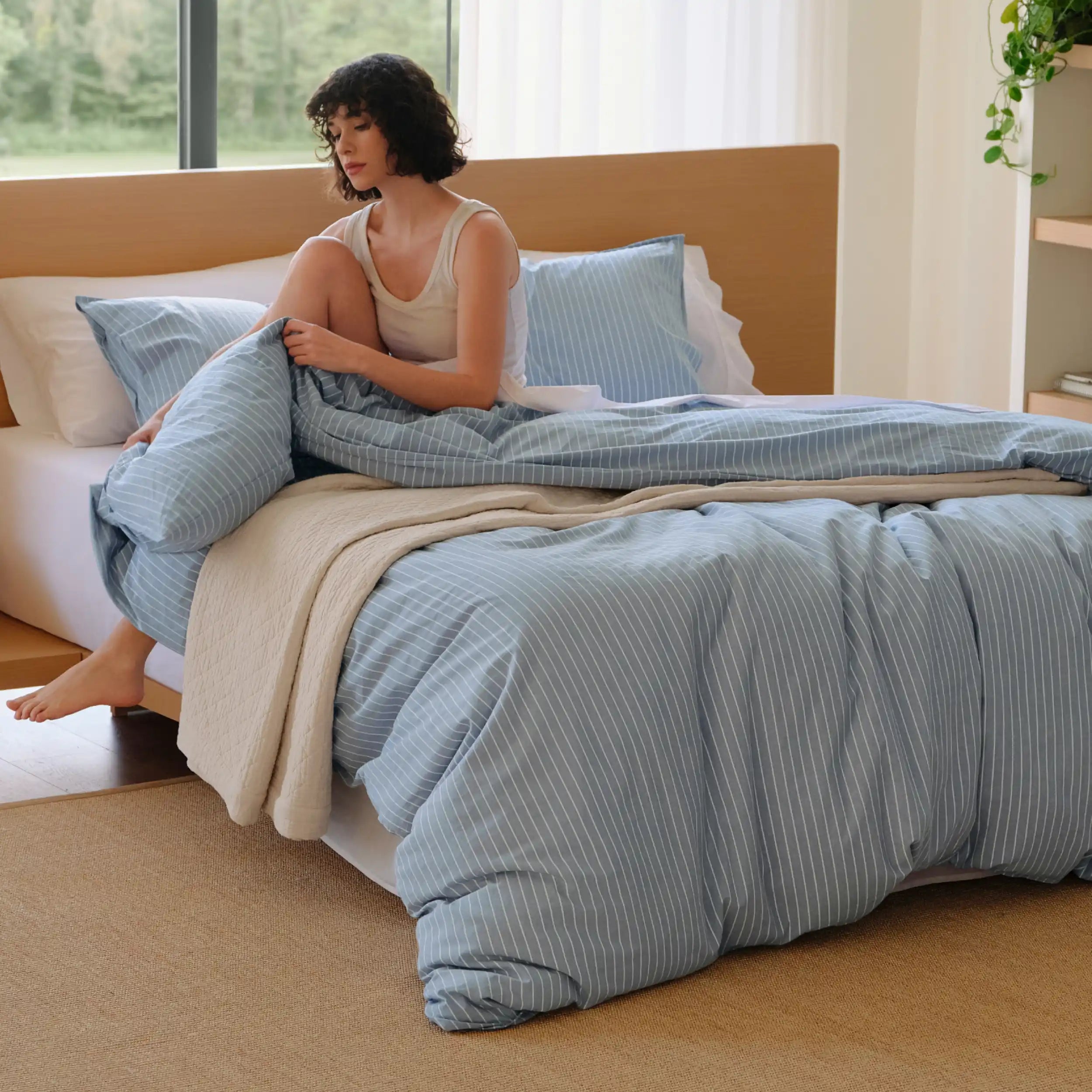 PureWoven™ Washed Cotton Striped Duvet Cover Set