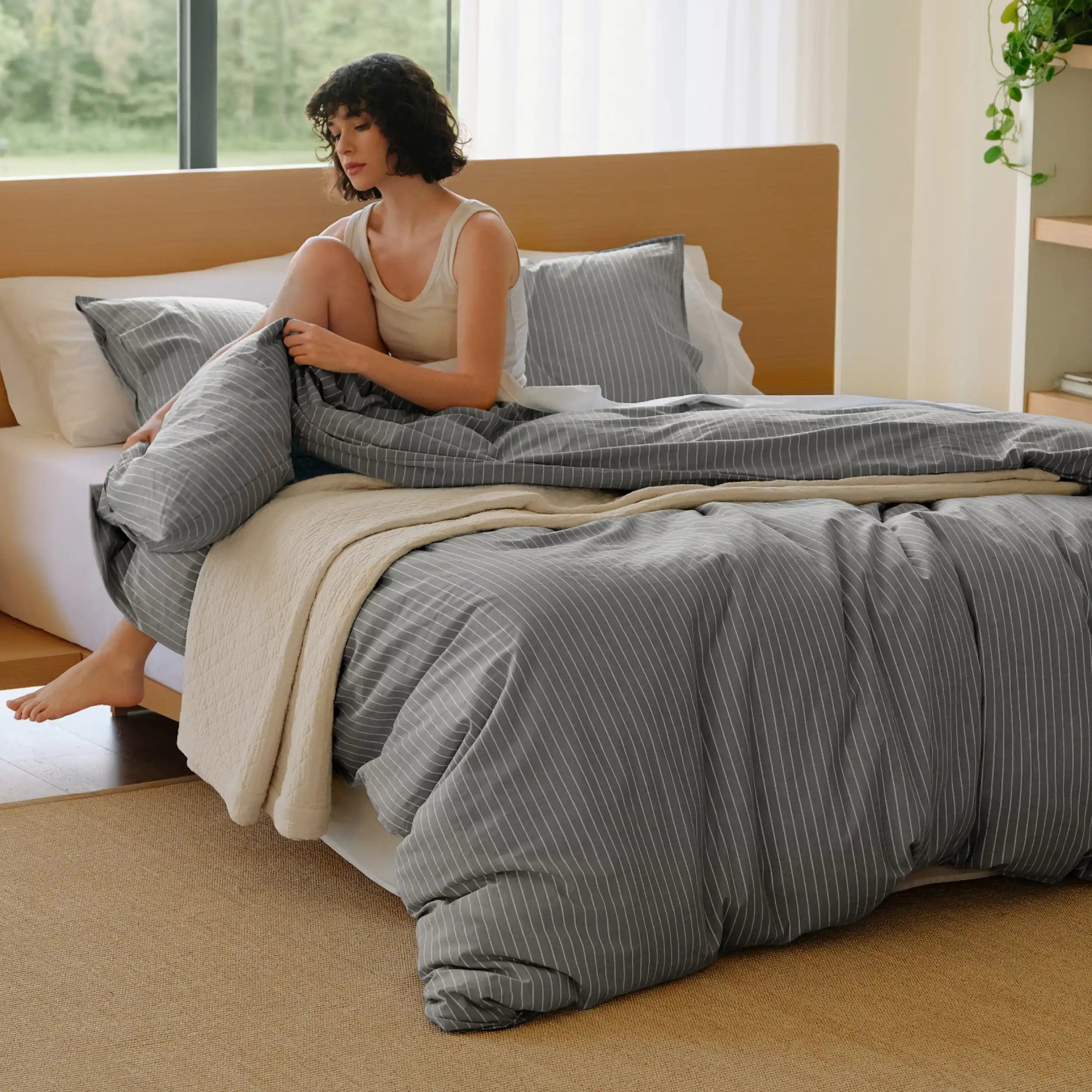 PureWoven™ Washed Cotton Striped Duvet Cover Set