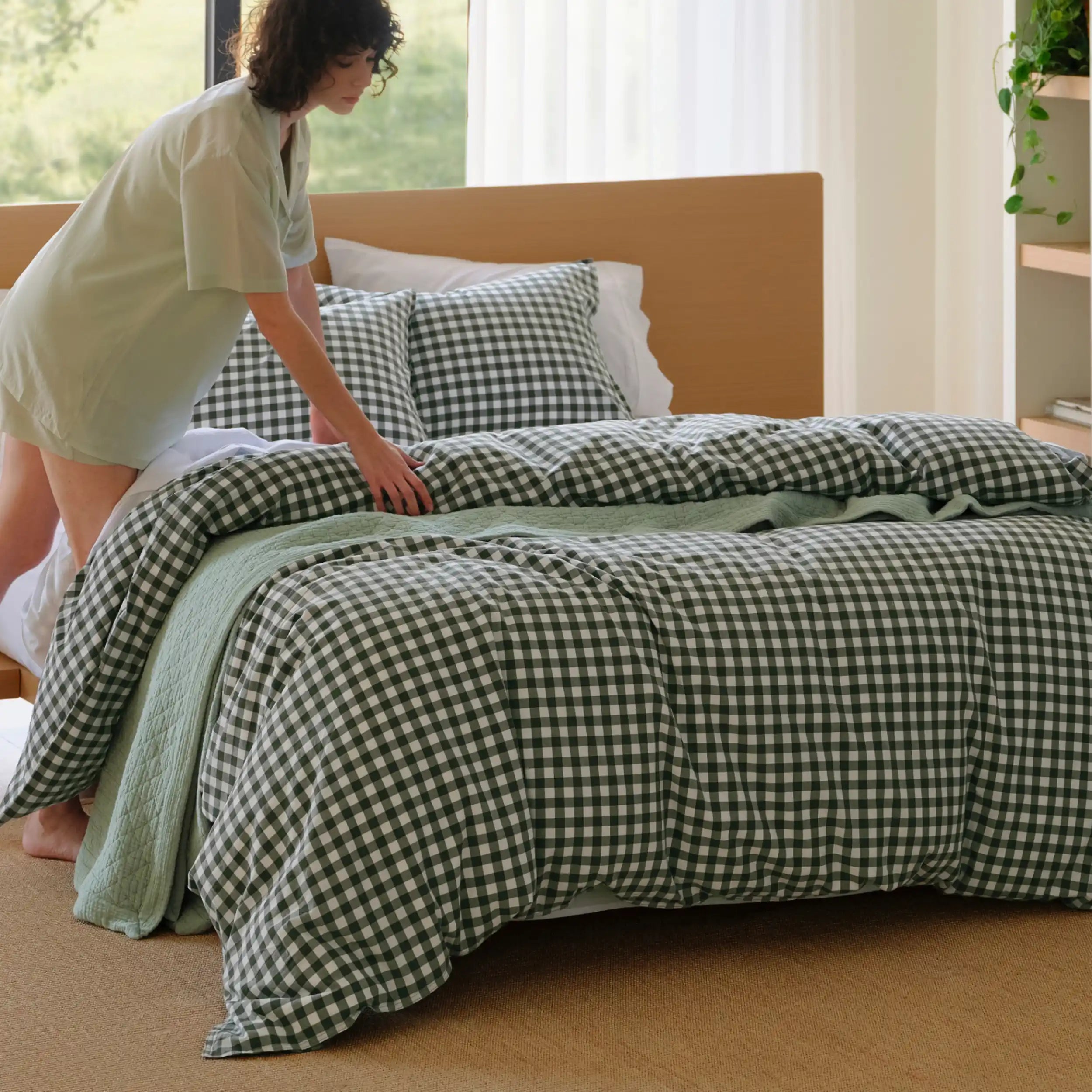 PureWoven™ Washed Cotton Gingham Duvet Cover Set