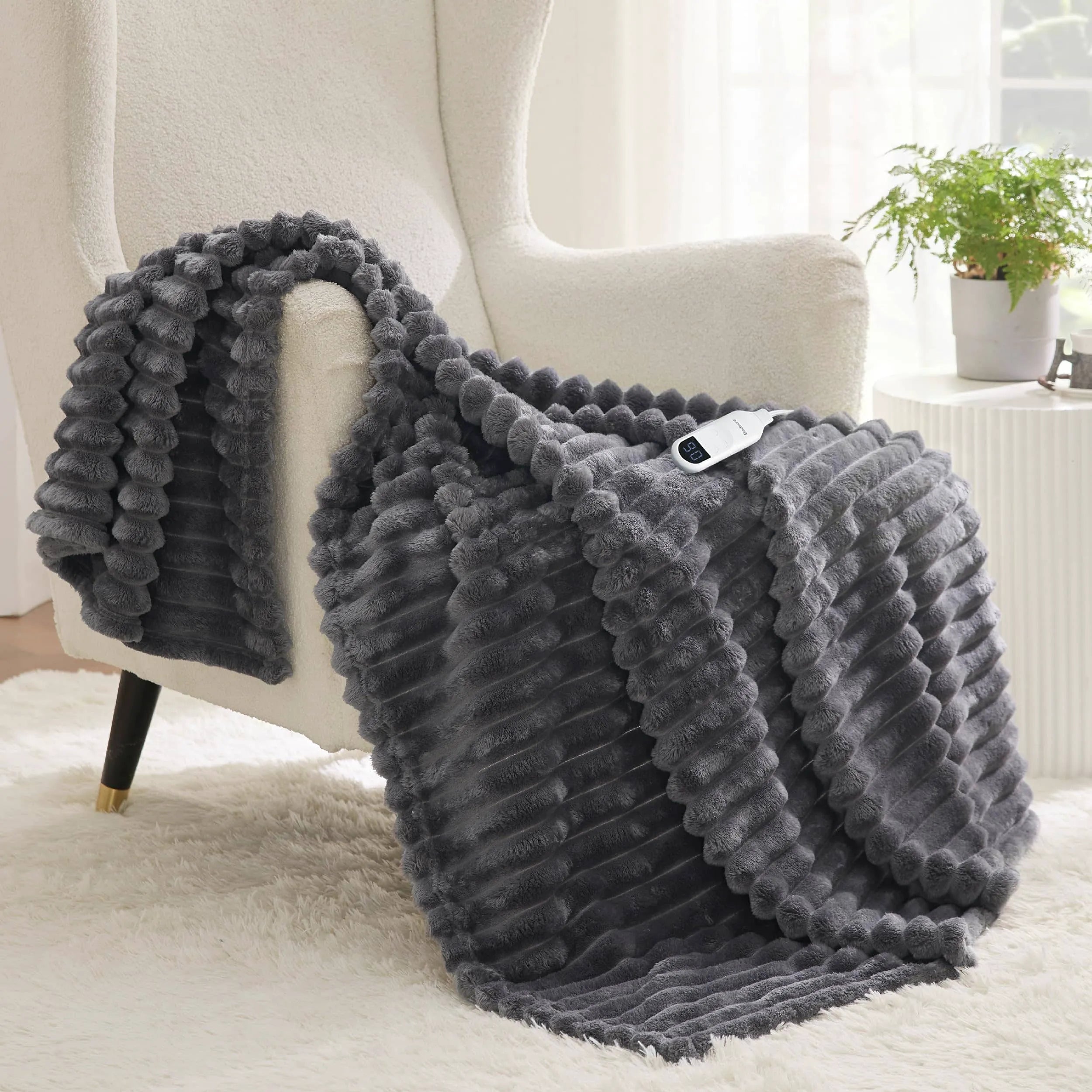 Heated Striped Flannel Blanket