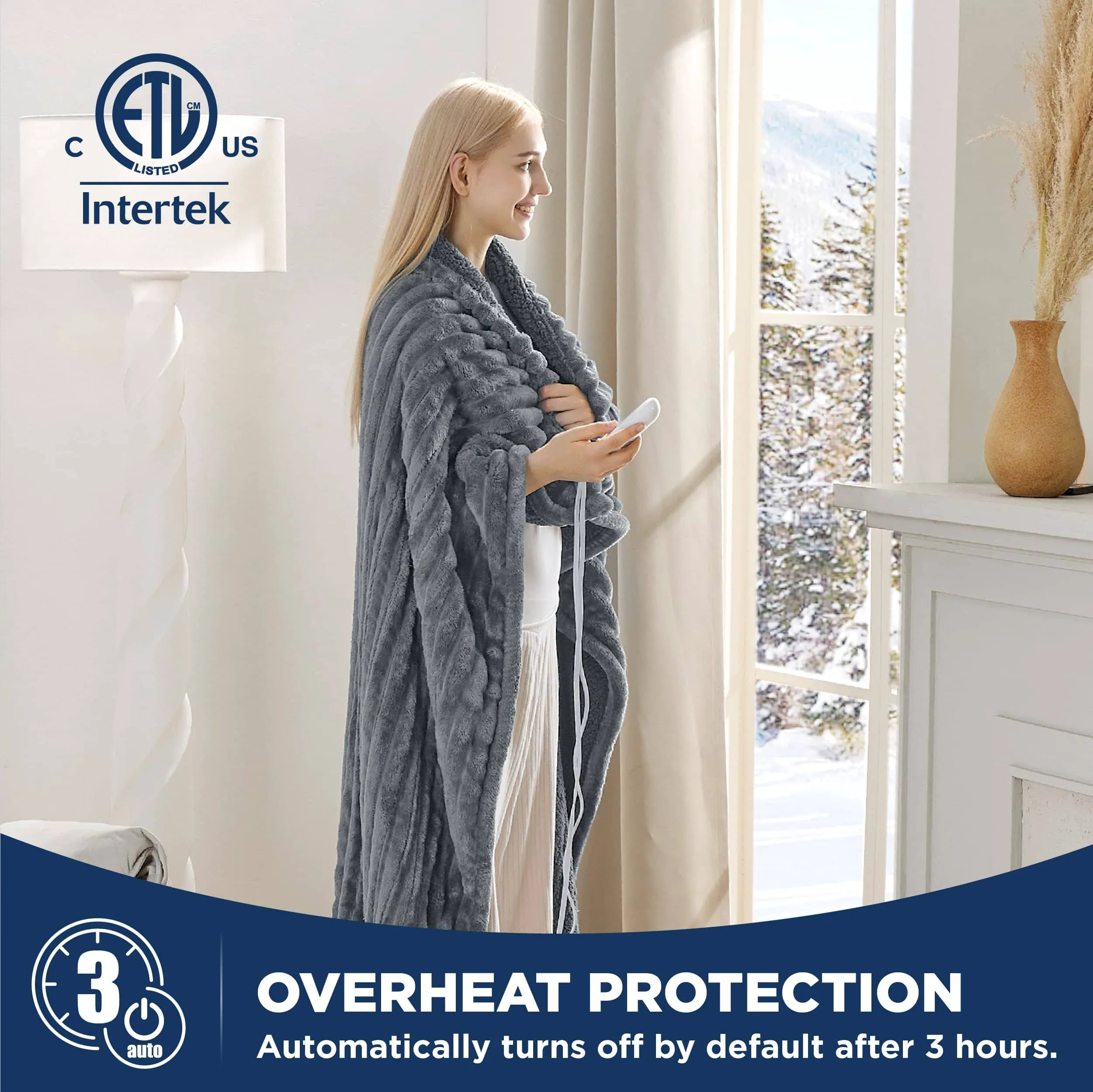 Heated Striped Flannel Blanket