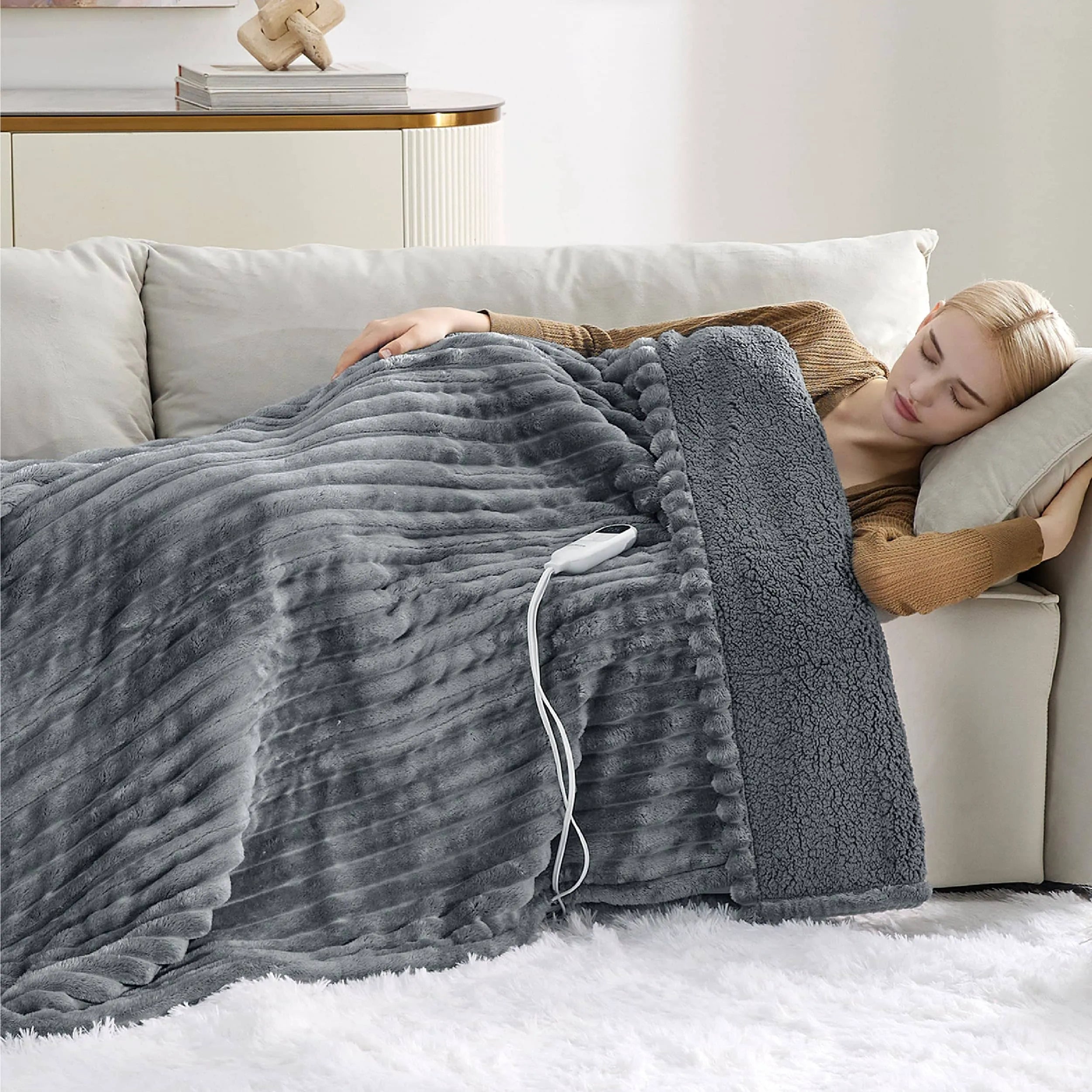 Heated Striped Flannel Blanket