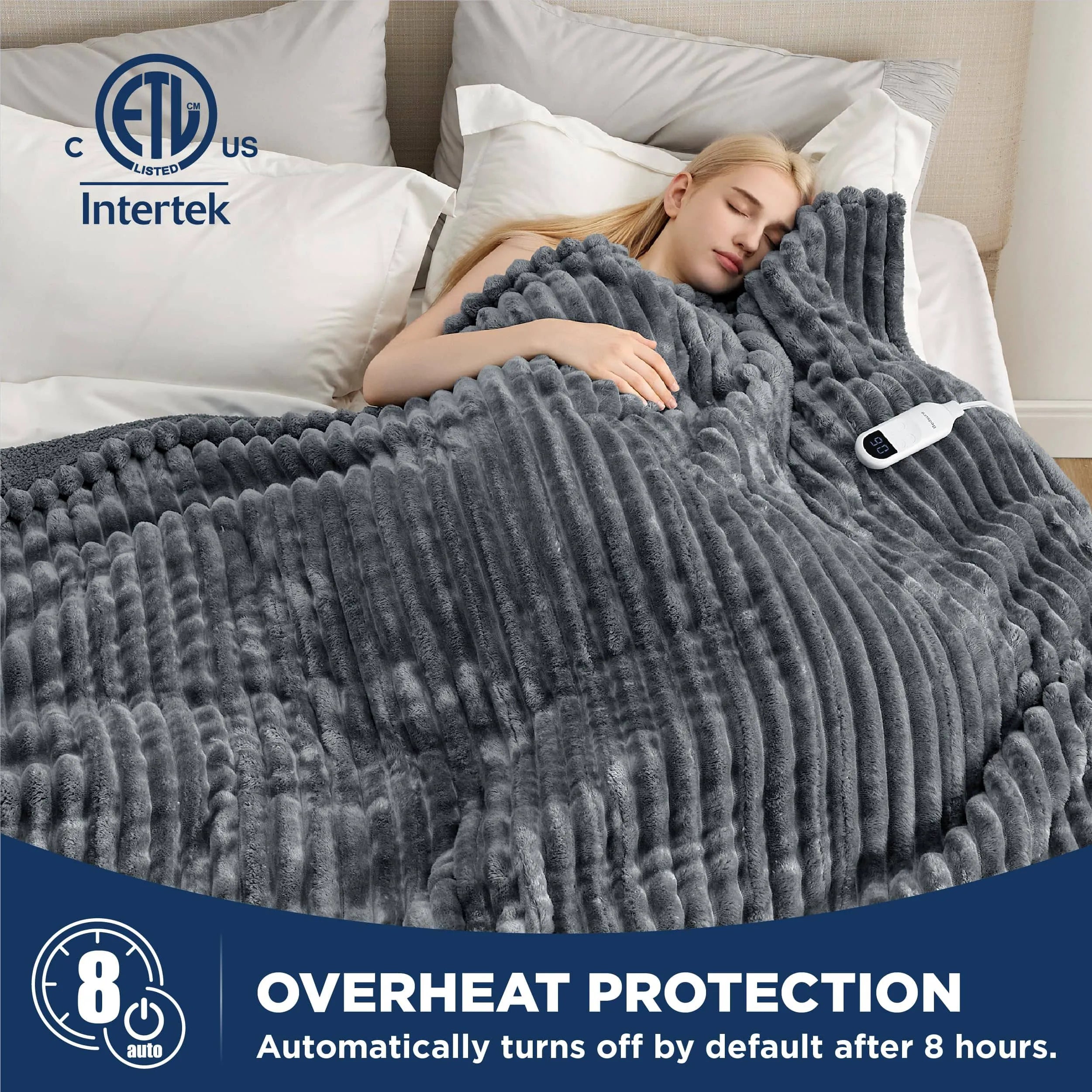 Heated Striped Flannel Blanket