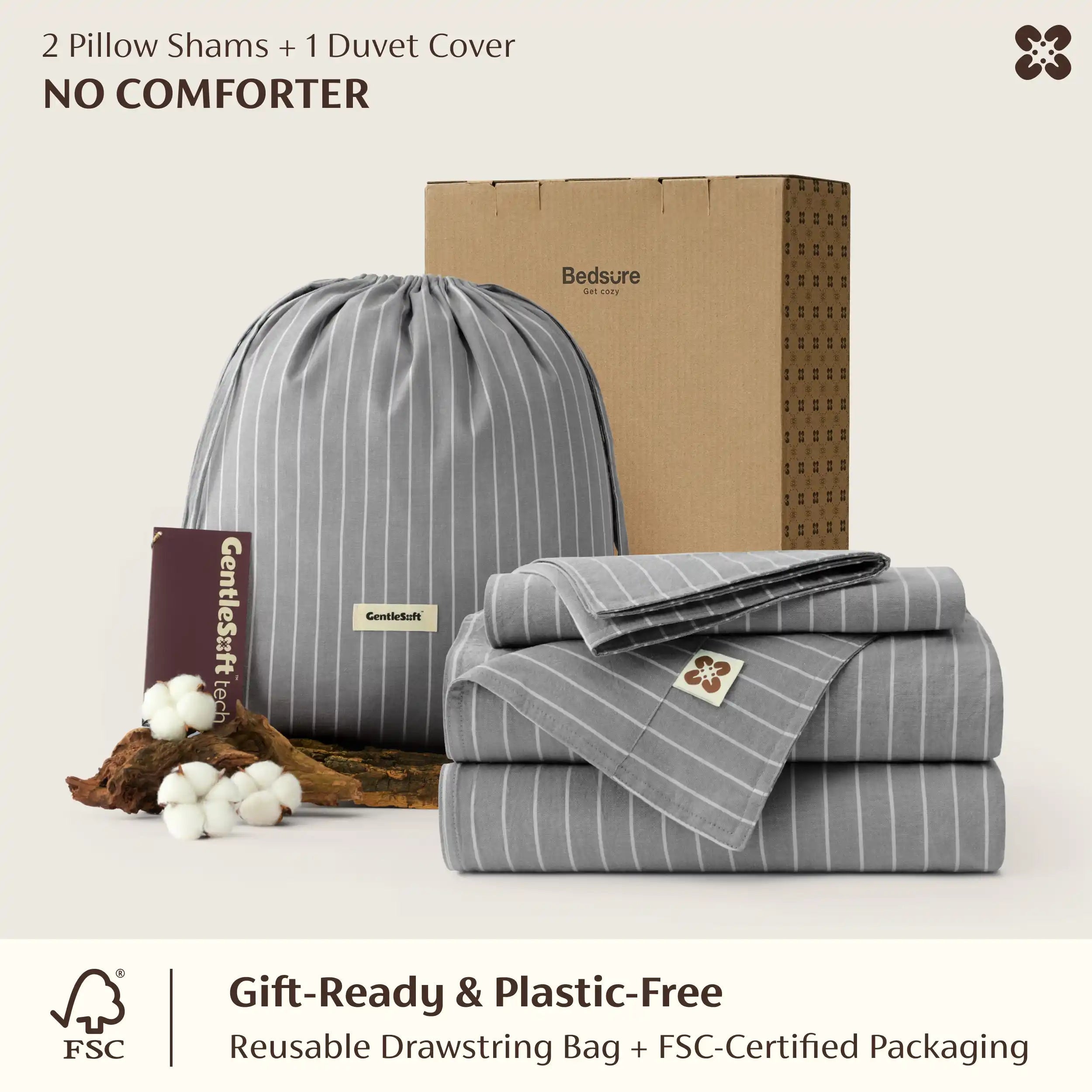 PureWoven™ Washed Cotton Striped Duvet Cover Set