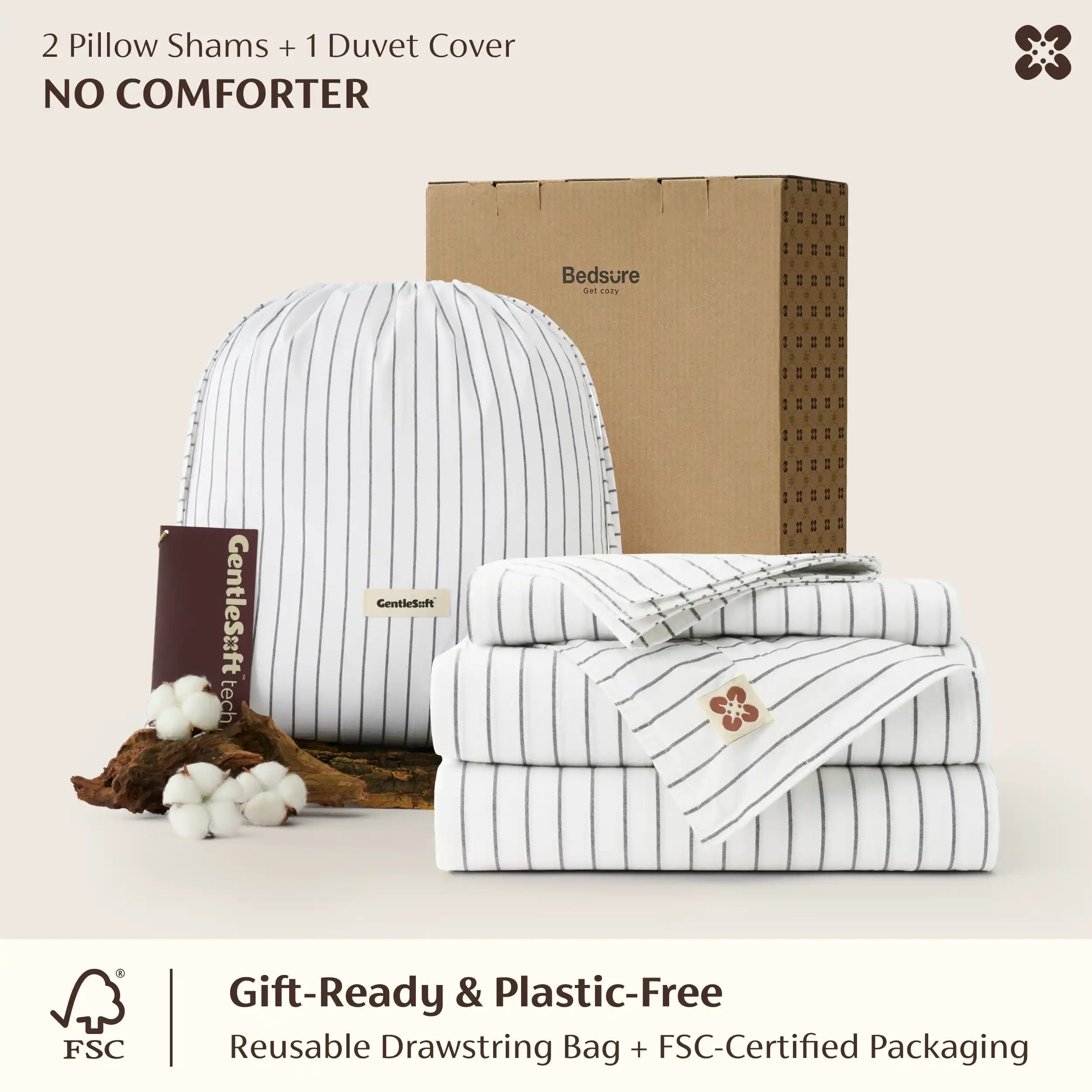 PureWoven™ Washed Cotton Striped Duvet Cover Set