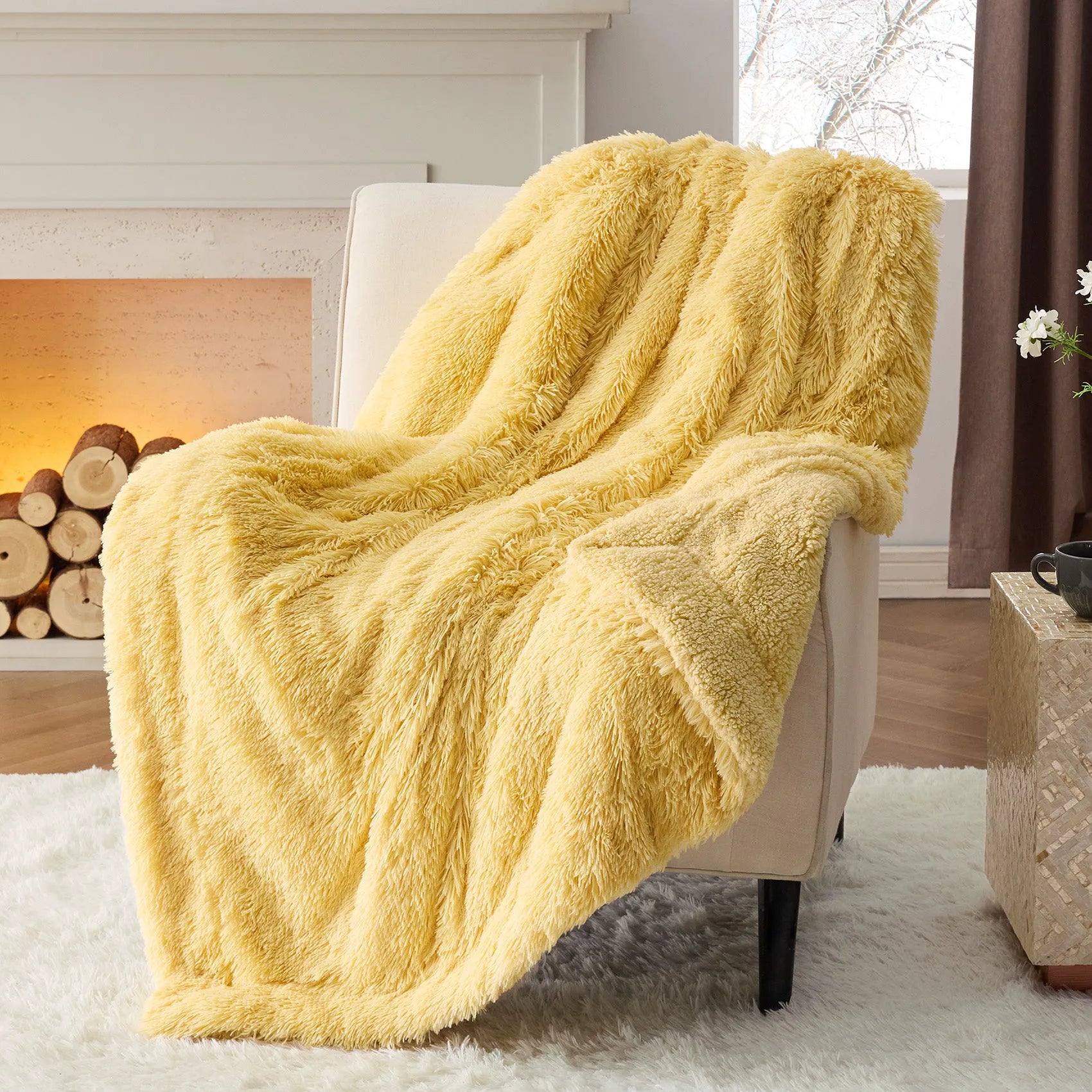 Fuzzy Faux Fur Throw Blanket