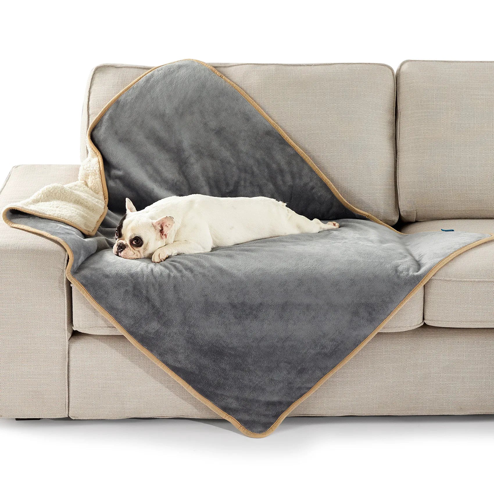 Reversible Sherpa & Microfiber Fleece Dog Blanket