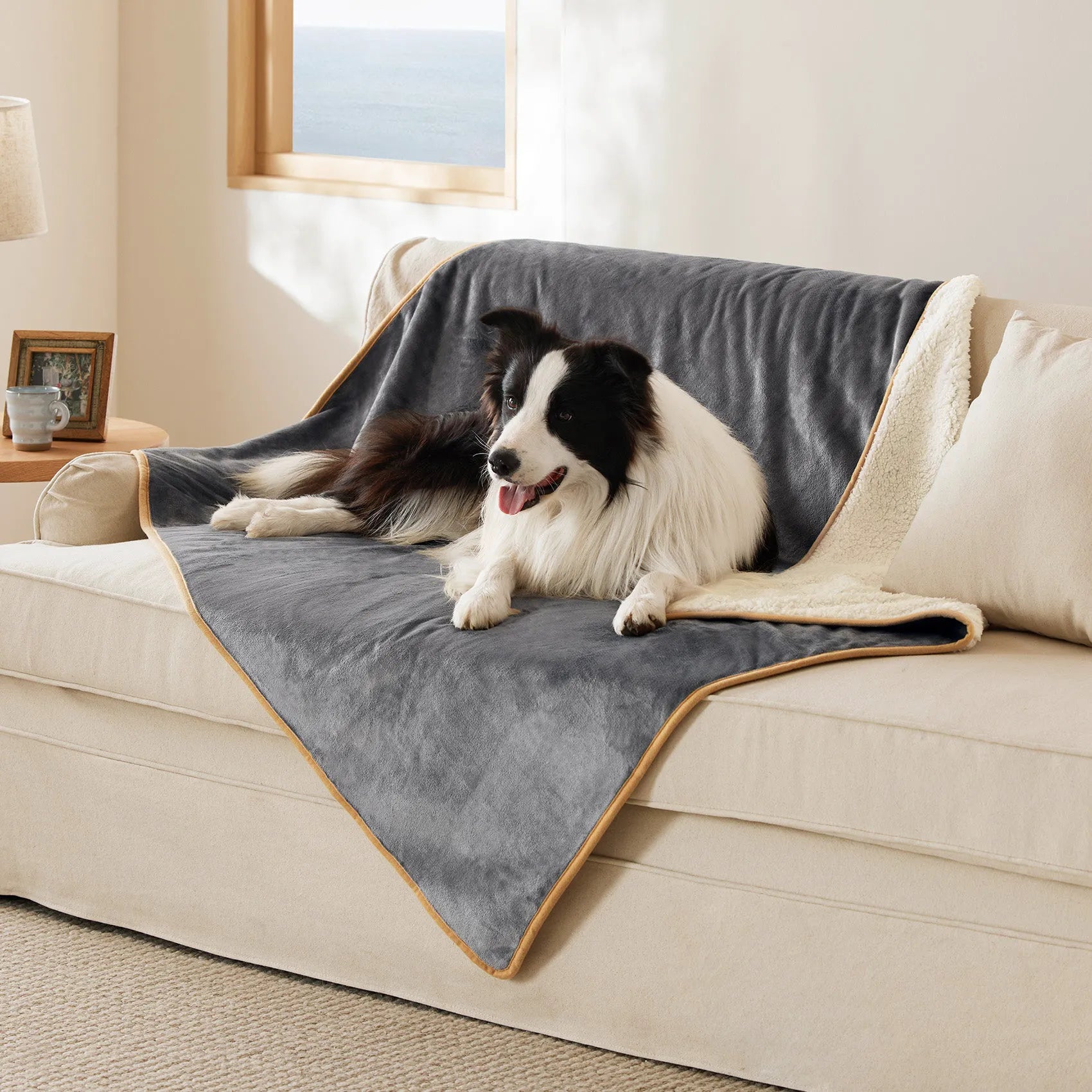 Reversible Sherpa & Microfiber Fleece Dog Blanket
