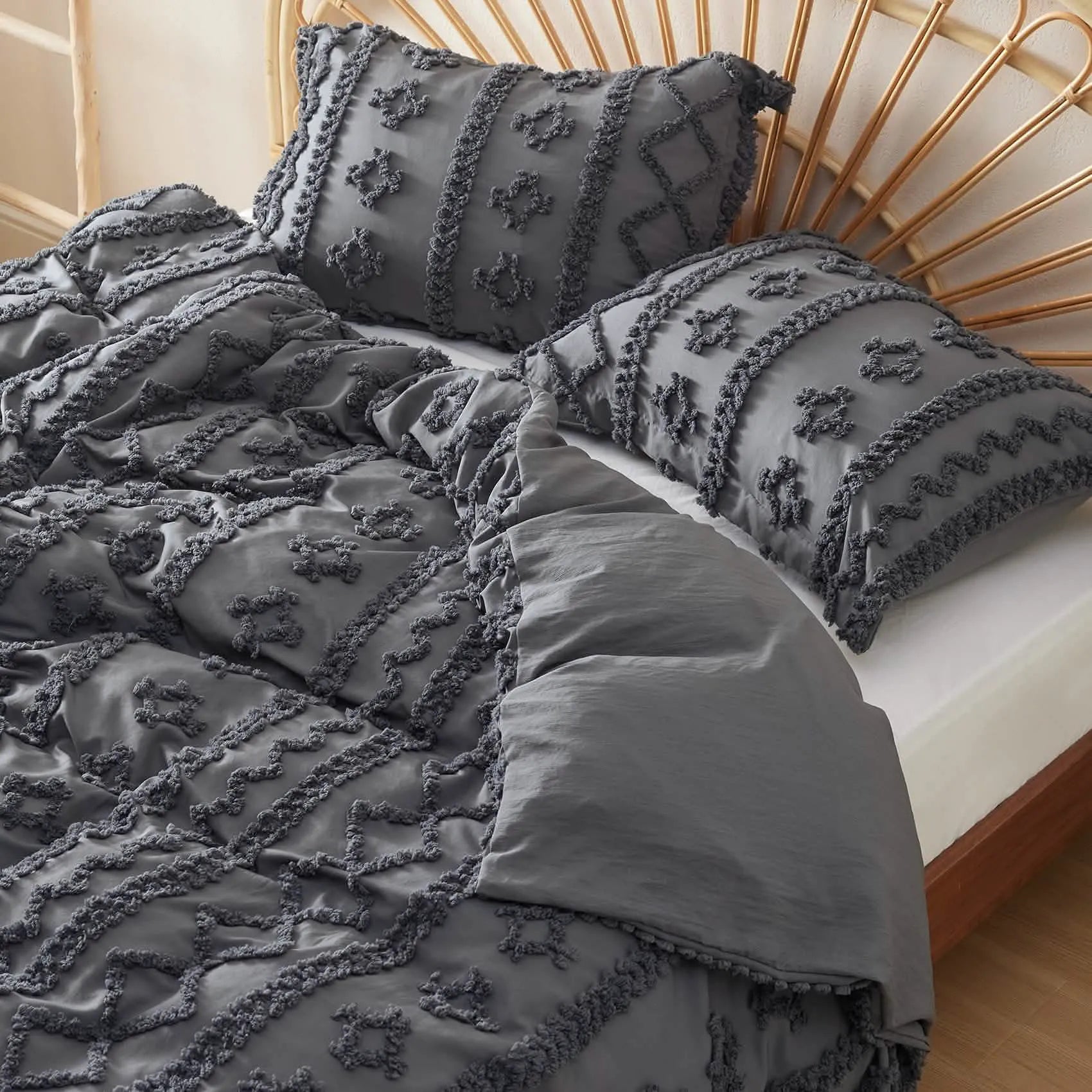 Boho Tufted Embroidery Duvet Cover Set