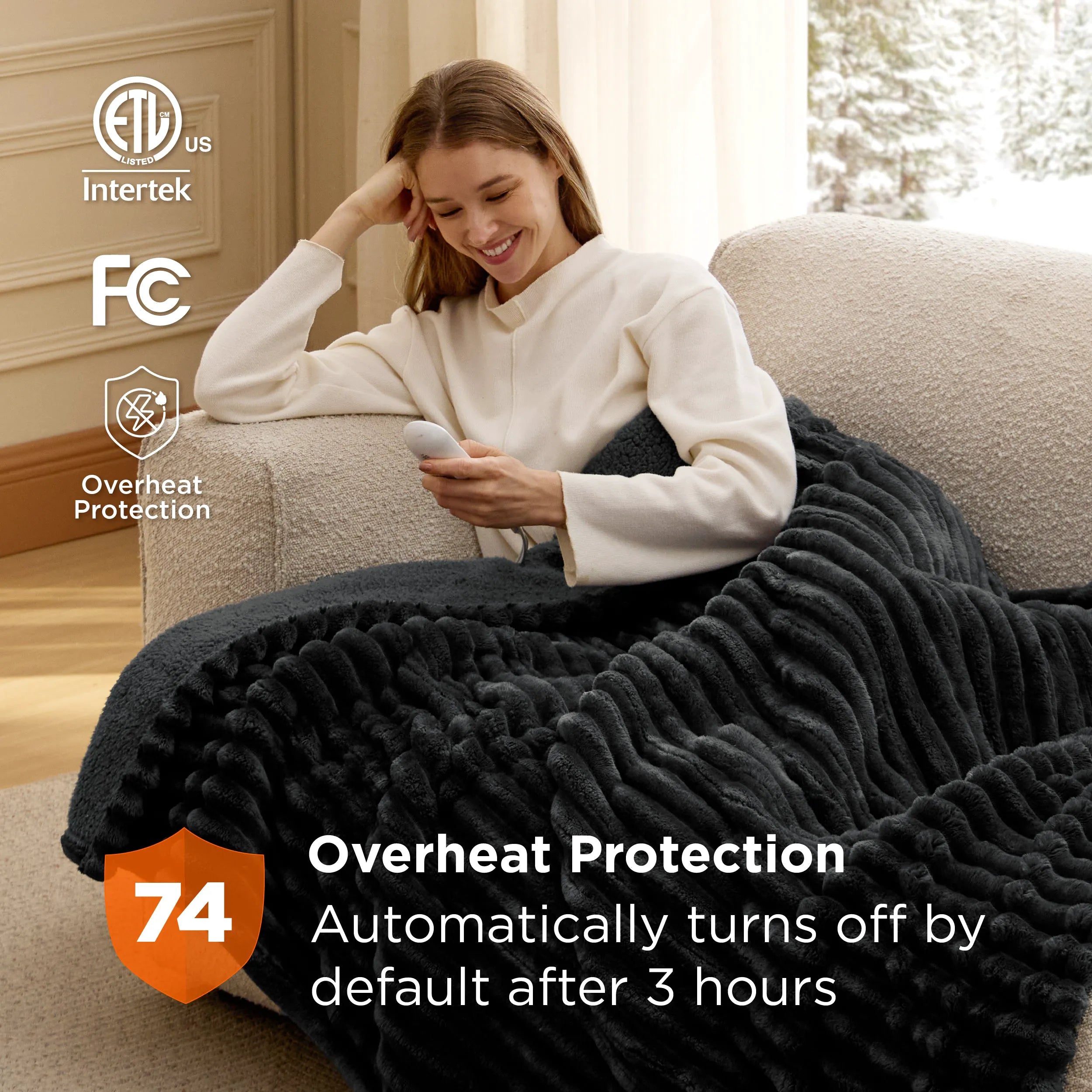 Heated Striped Flannel Blanket