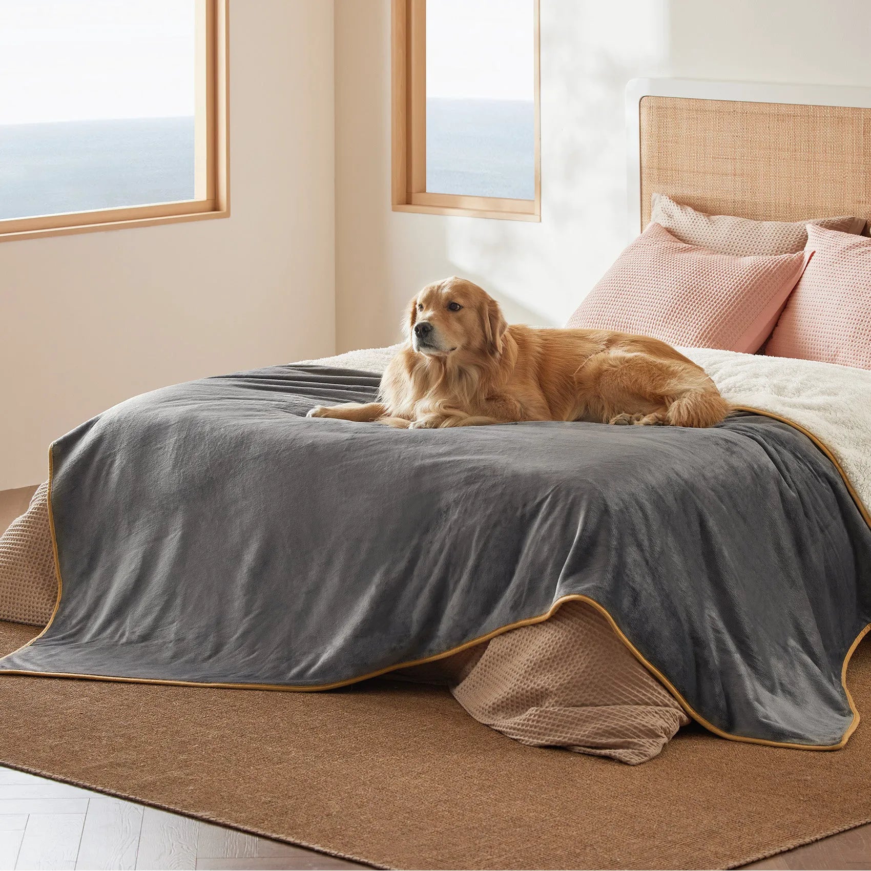 Reversible Sherpa & Microfiber Fleece Dog Blanket