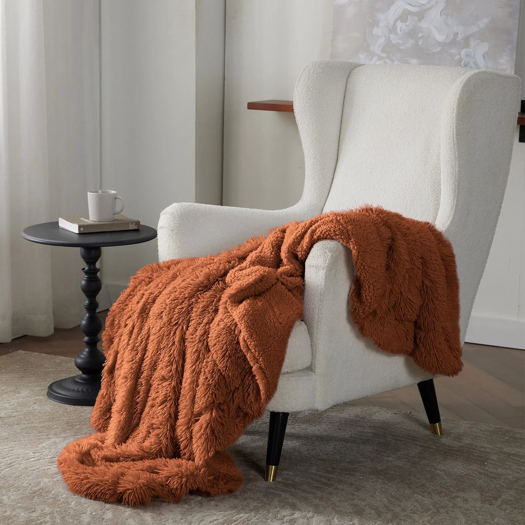 Fuzzy Faux Fur Throw Blanket
