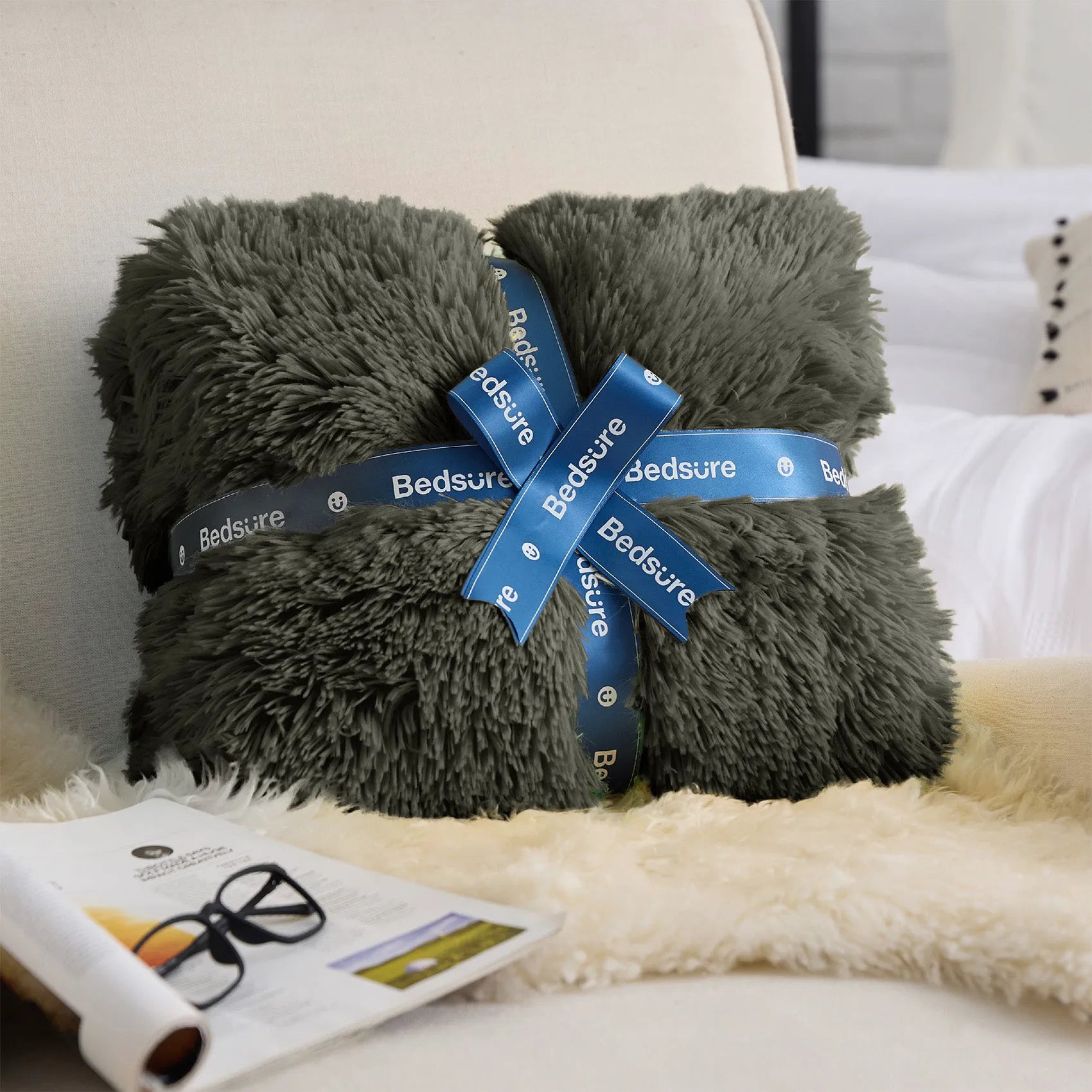 Fuzzy Faux Fur Throw Blanket