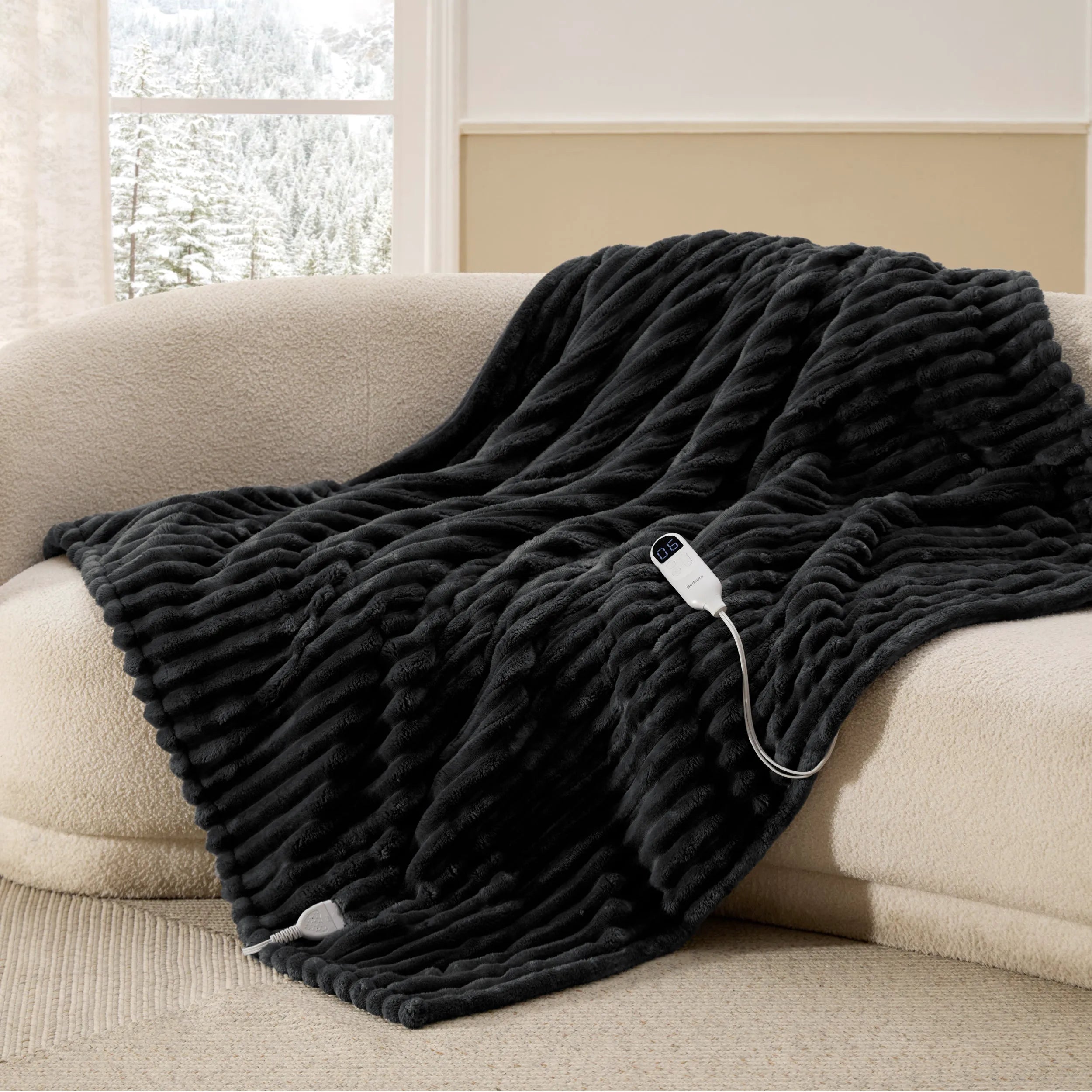 Heated Striped Flannel Blanket