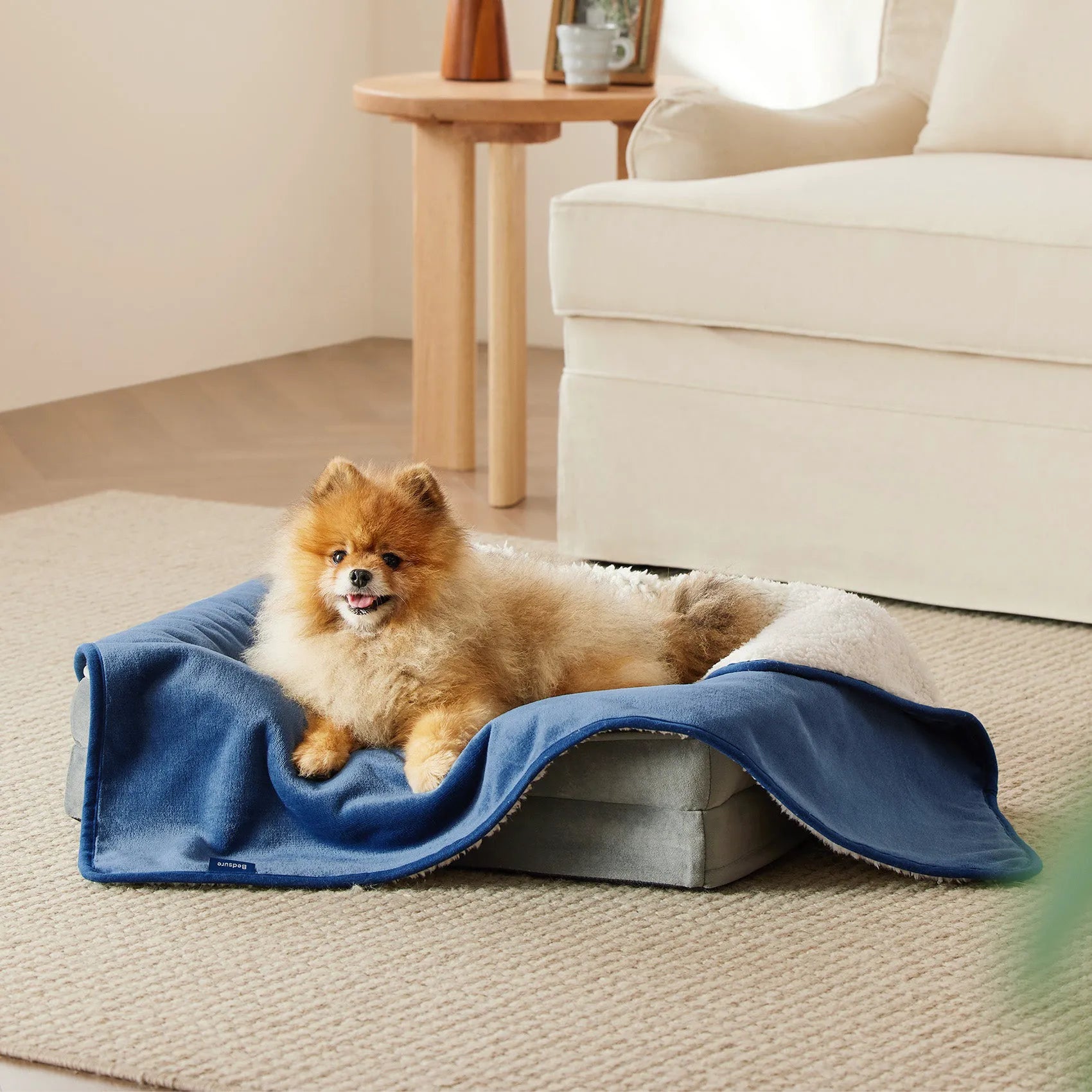 Reversible Sherpa & Microfiber Fleece Dog Blanket