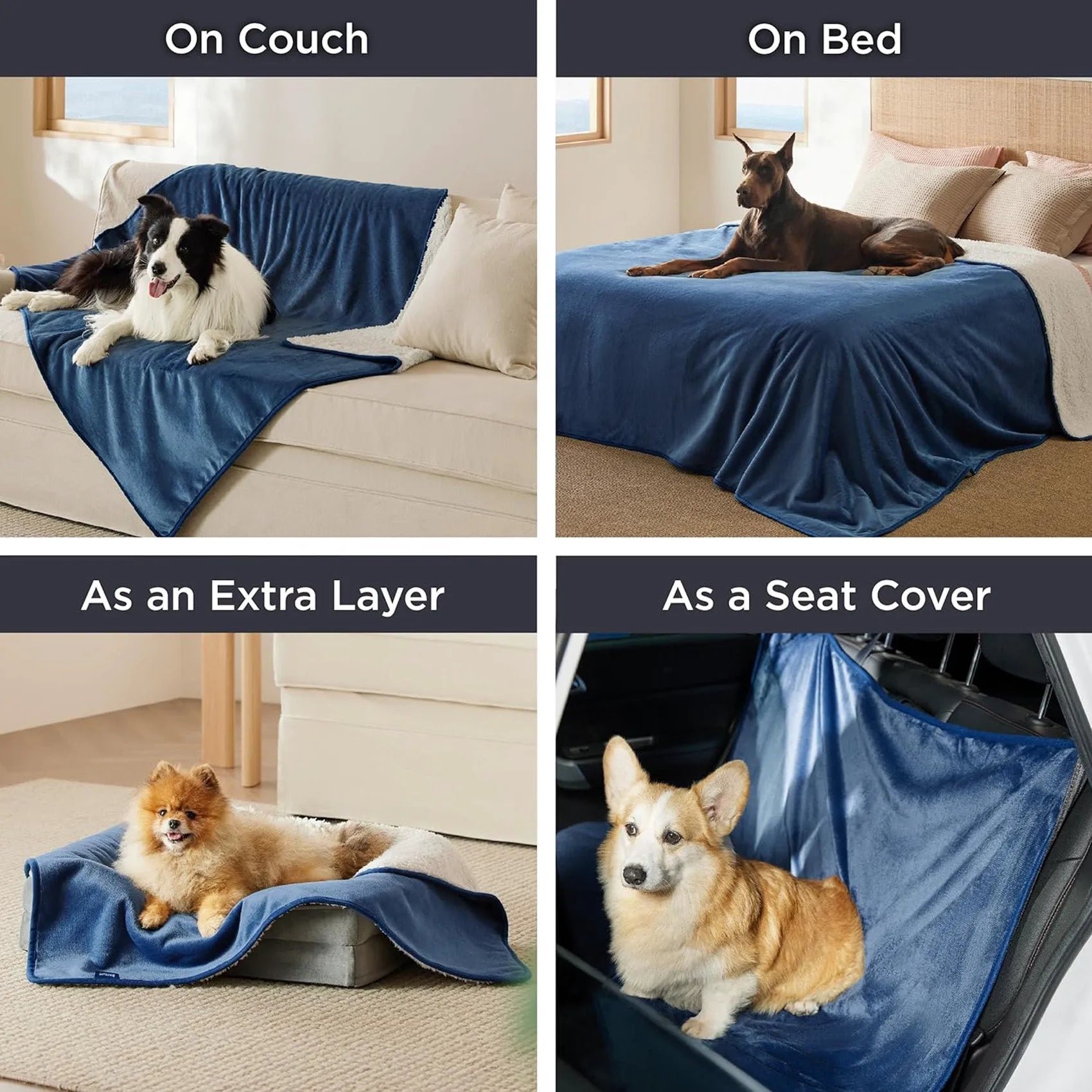 Reversible Sherpa & Microfiber Fleece Dog Blanket