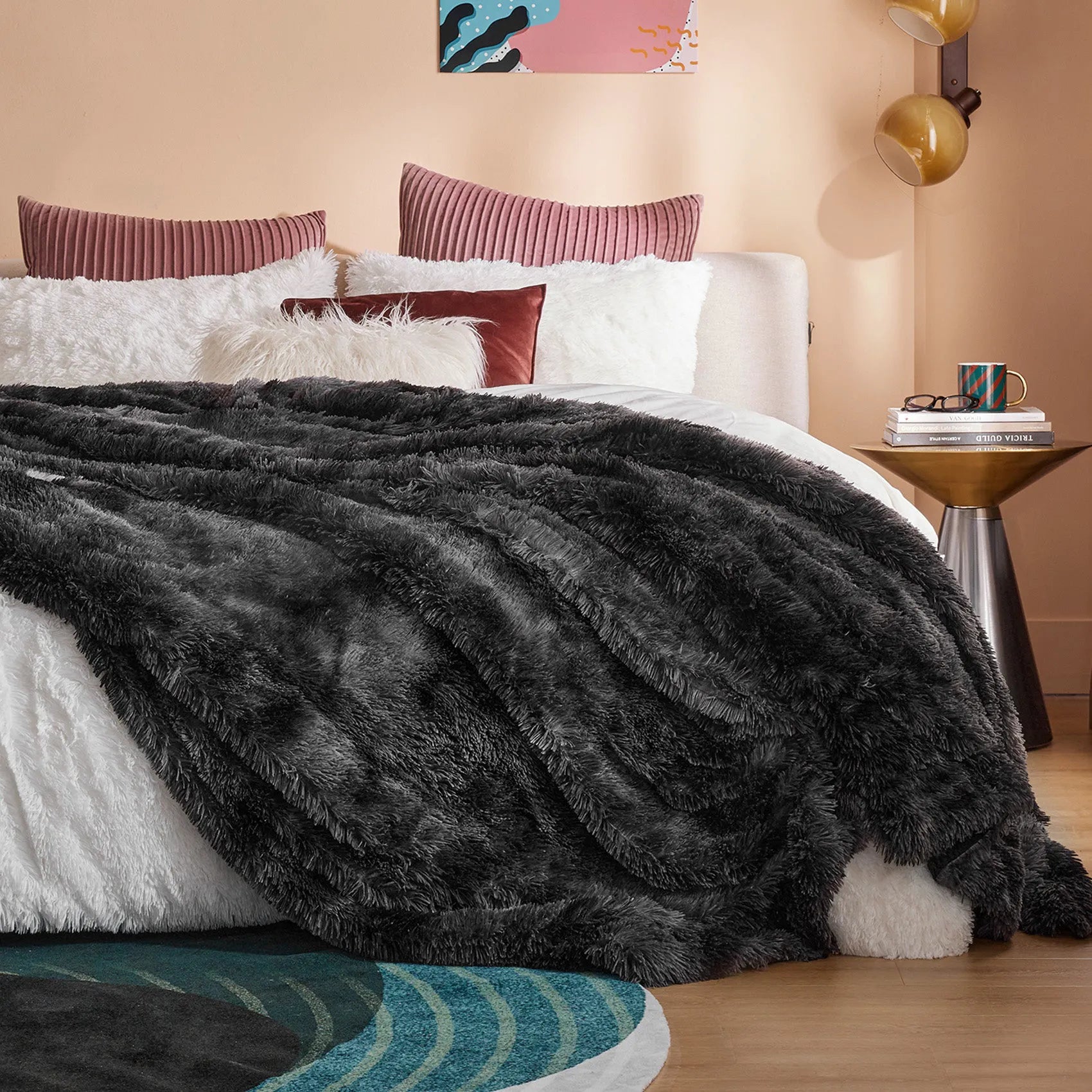 Fuzzy Faux Fur Throw Blanket