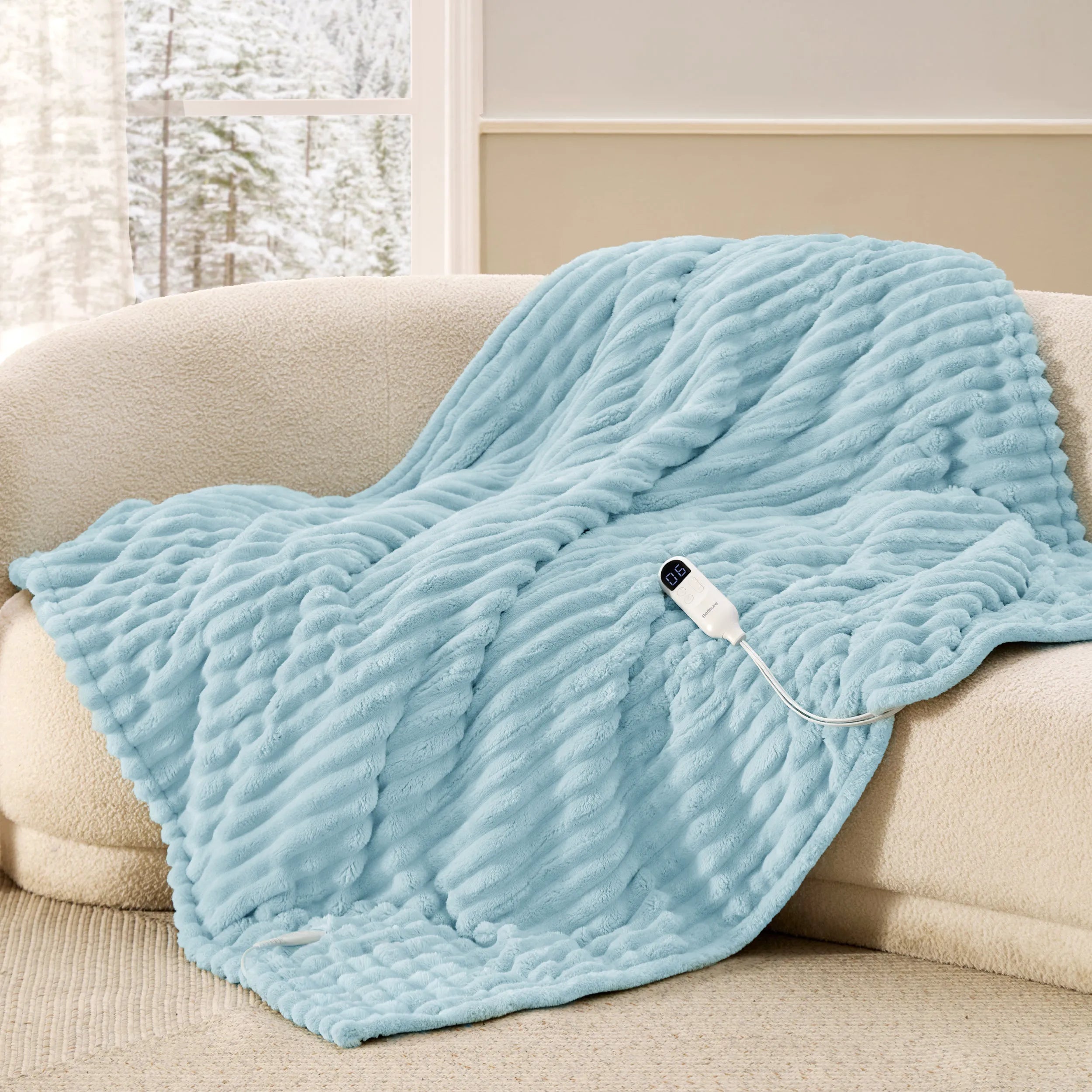 Heated Striped Flannel Blanket