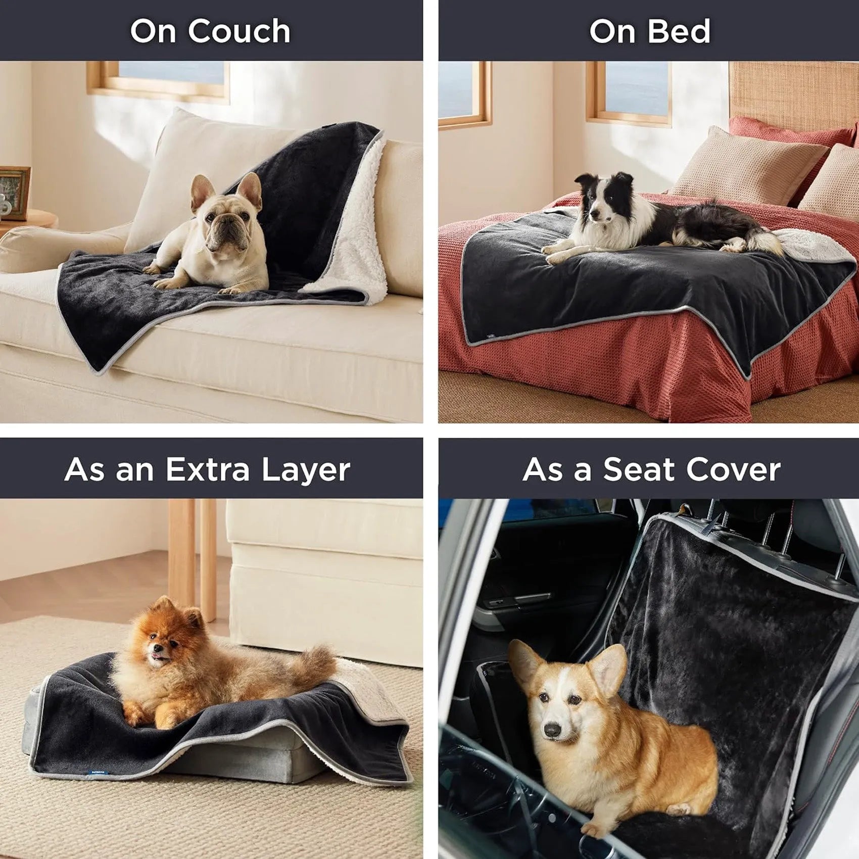 Reversible Sherpa & Microfiber Fleece Dog Blanket