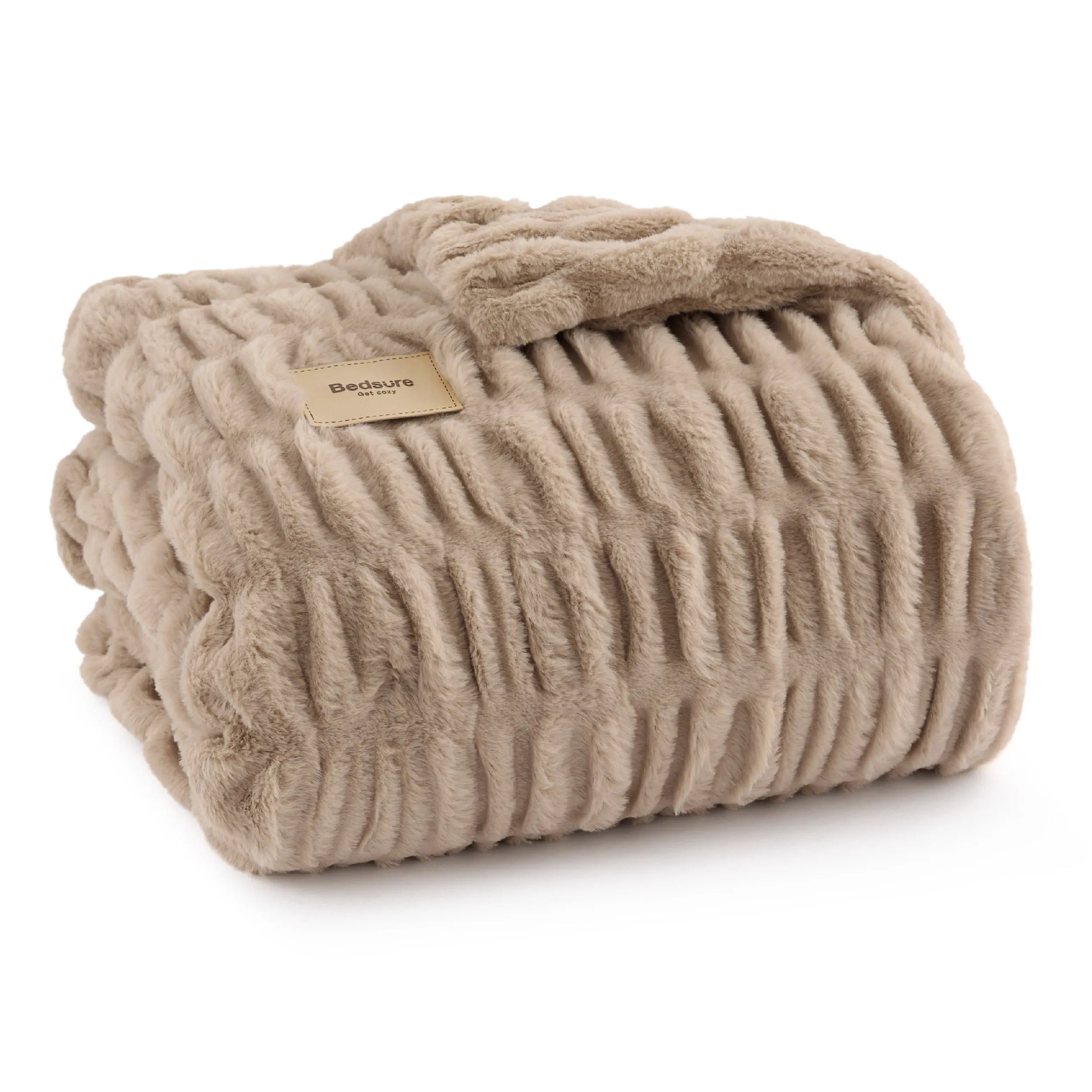 Double-Sided Faux Fur Ruched Throw Blanket