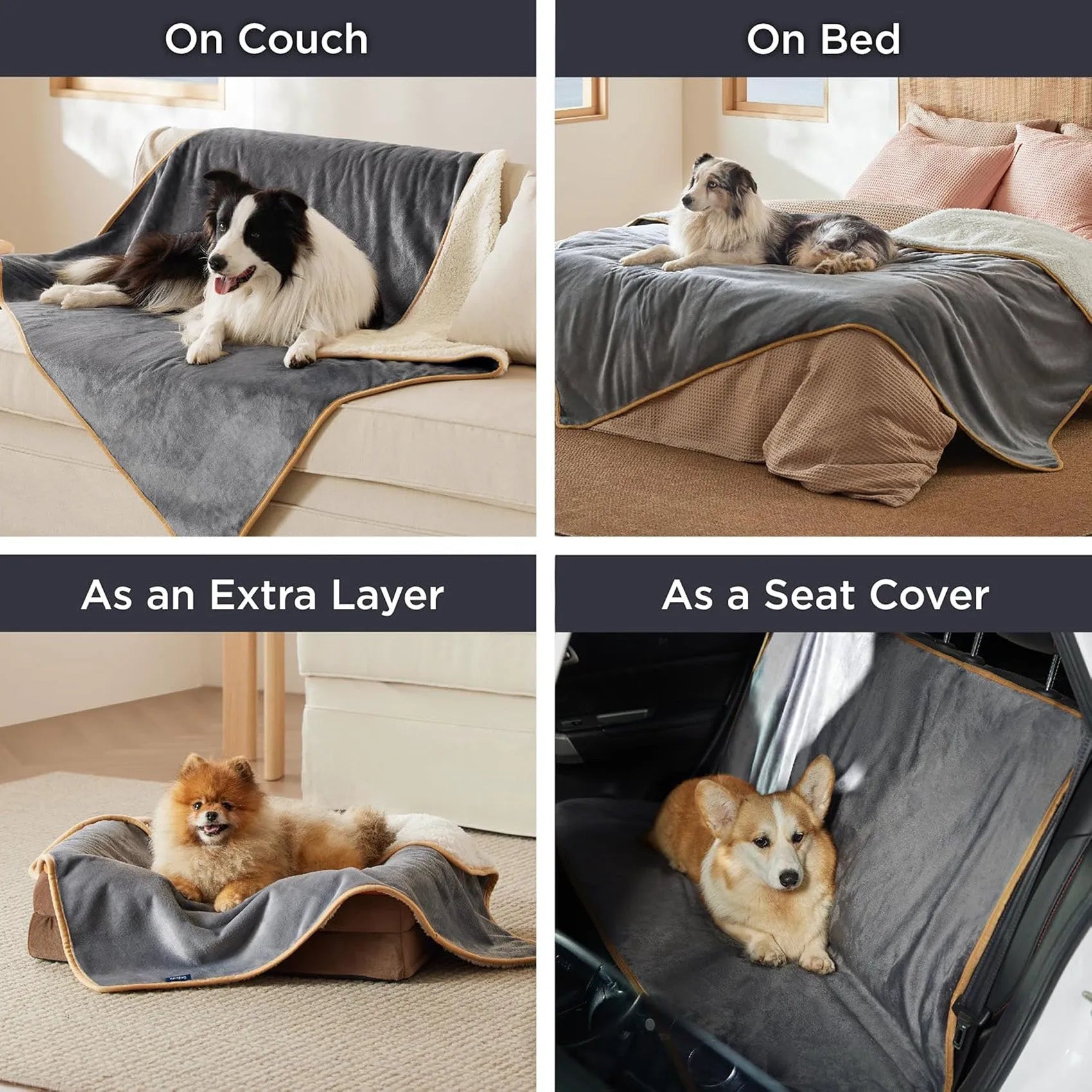 Reversible Sherpa & Microfiber Fleece Dog Blanket