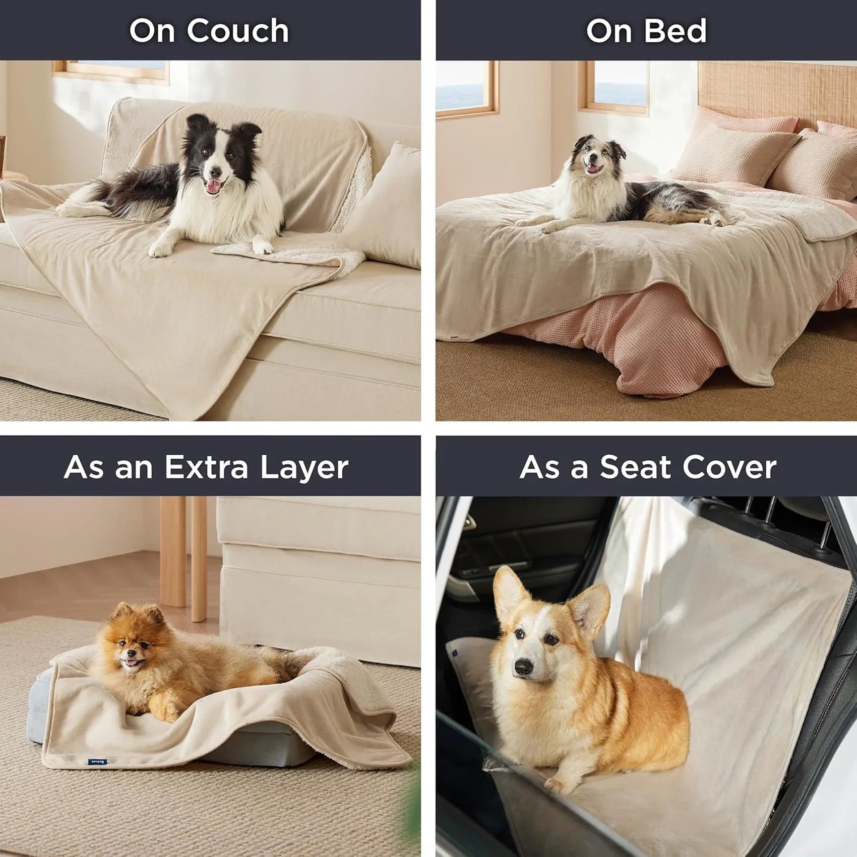 Reversible Sherpa & Microfiber Fleece Dog Blanket