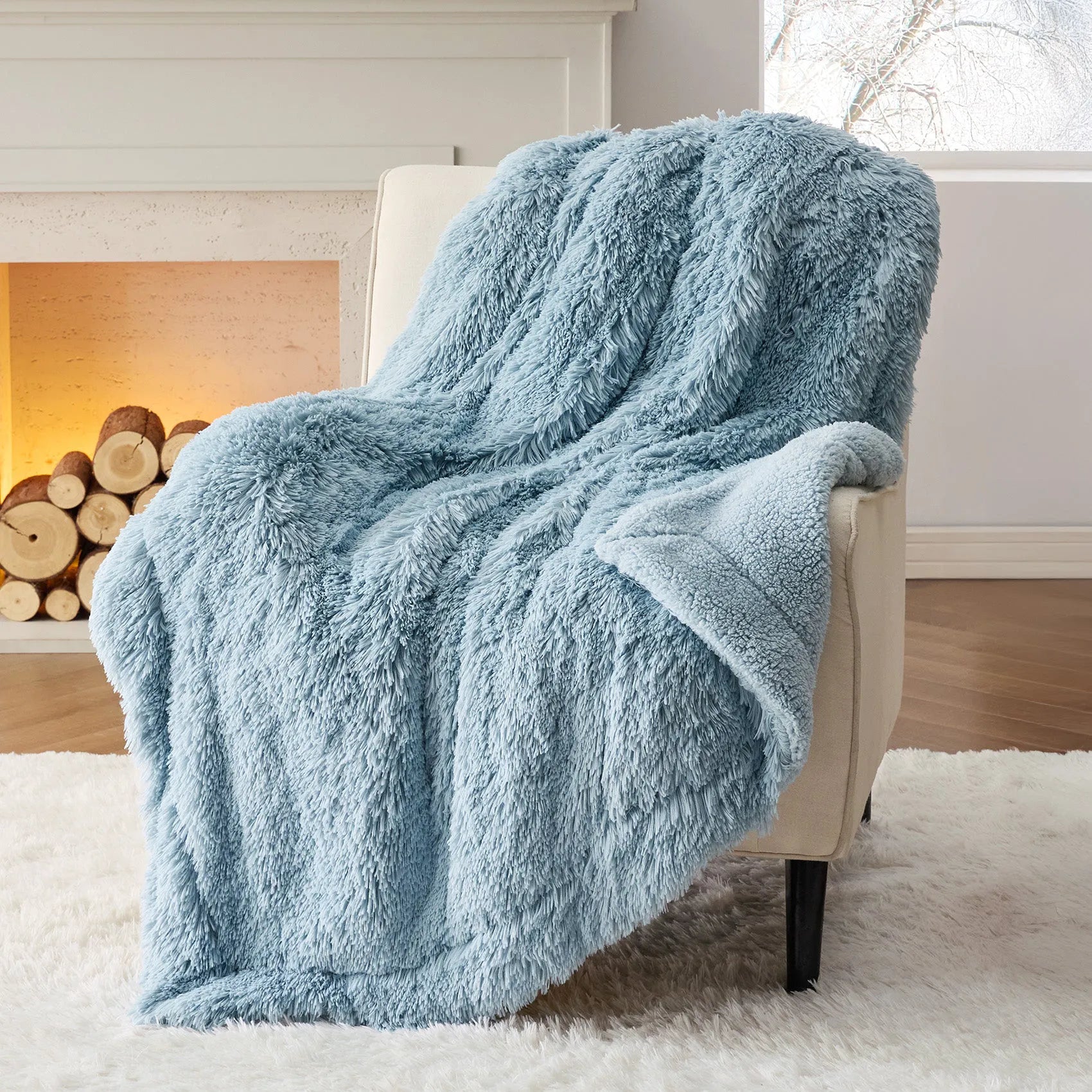 Fuzzy Faux Fur Throw Blanket