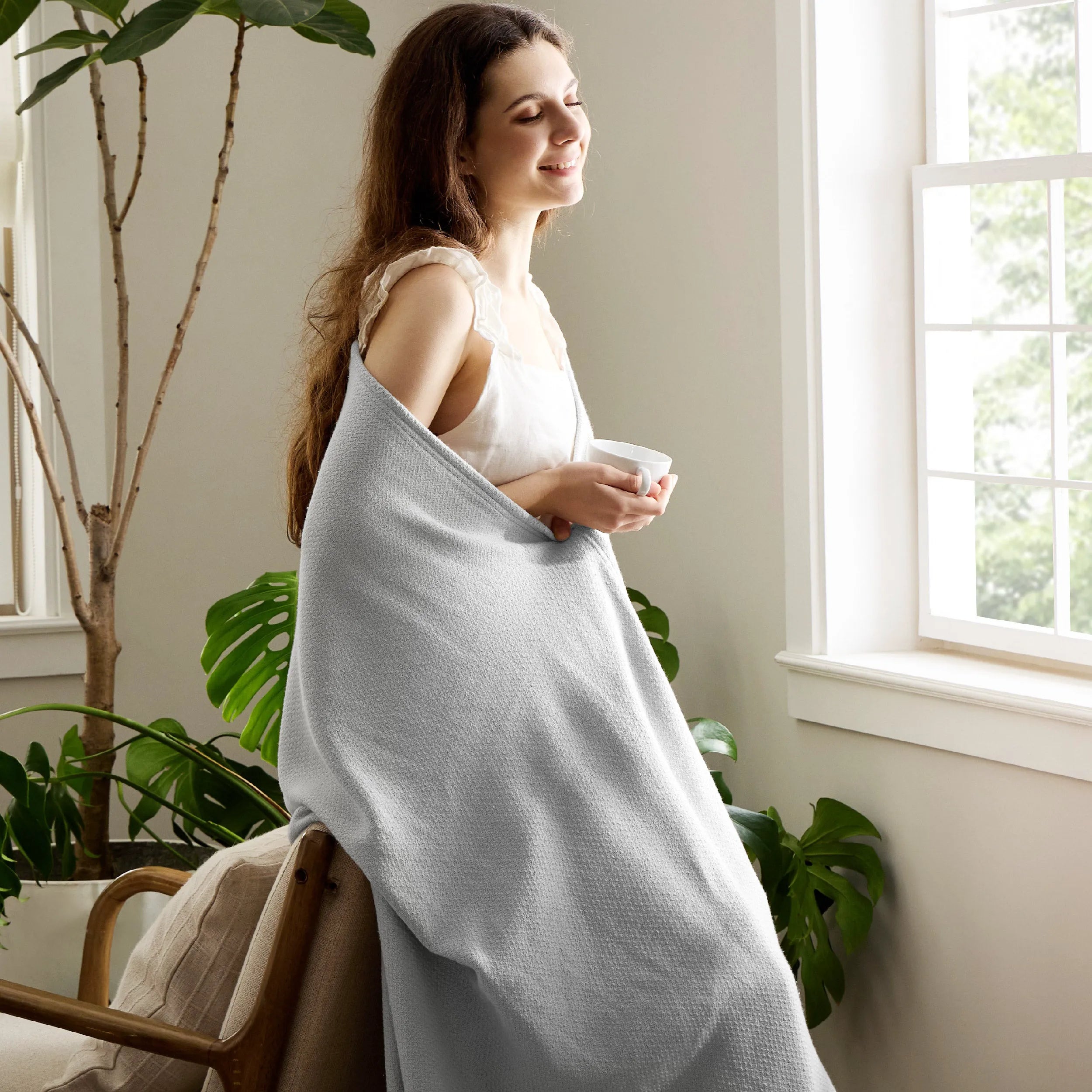 100% Cotton Herringbone Woven Blanket