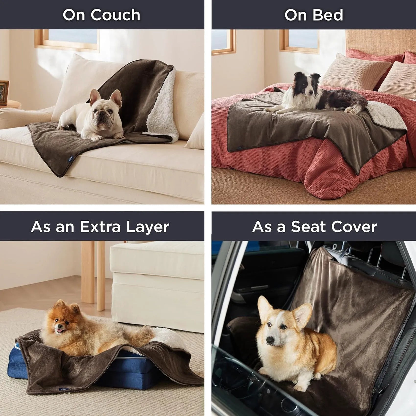 Reversible Sherpa & Microfiber Fleece Dog Blanket