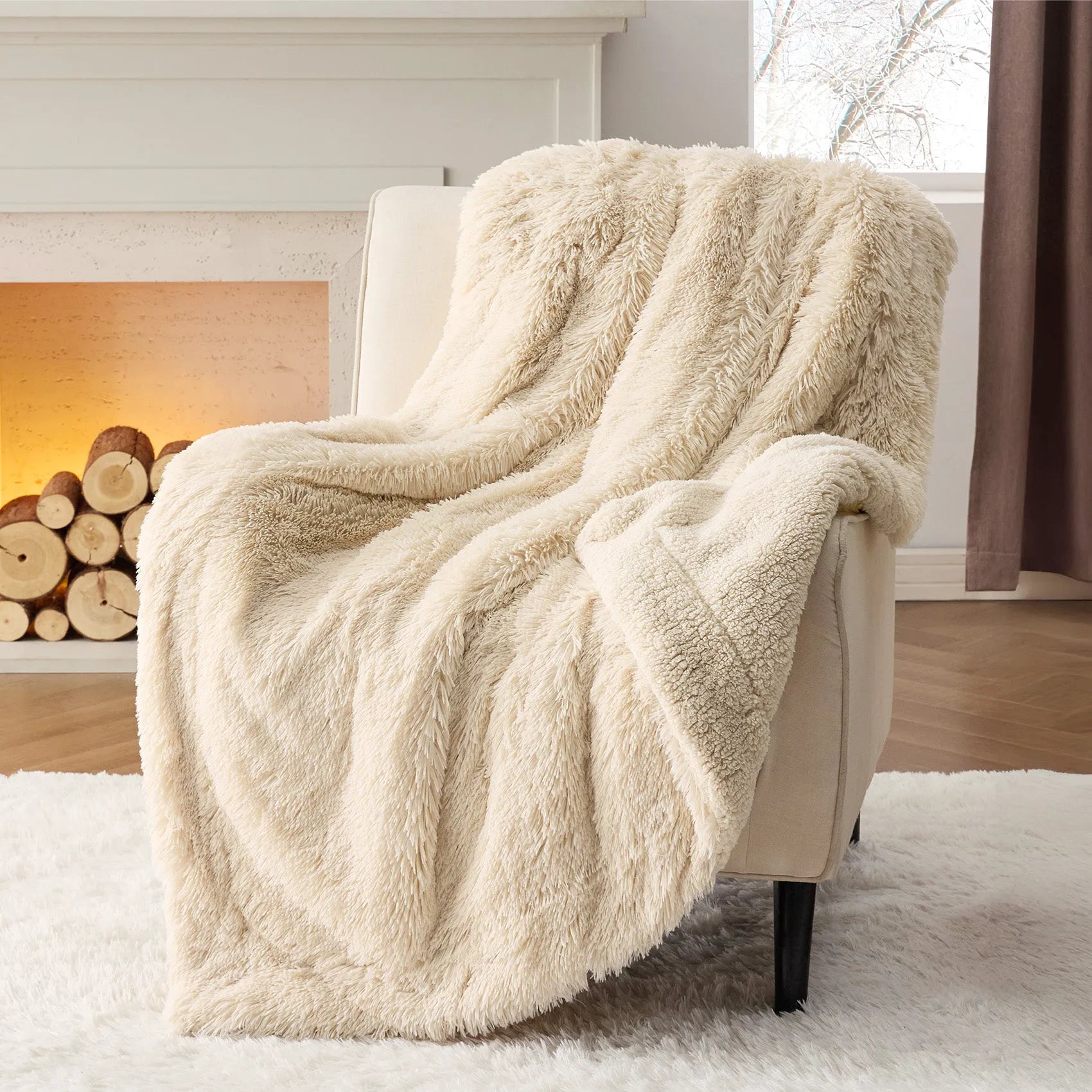 Fuzzy Faux Fur Throw Blanket
