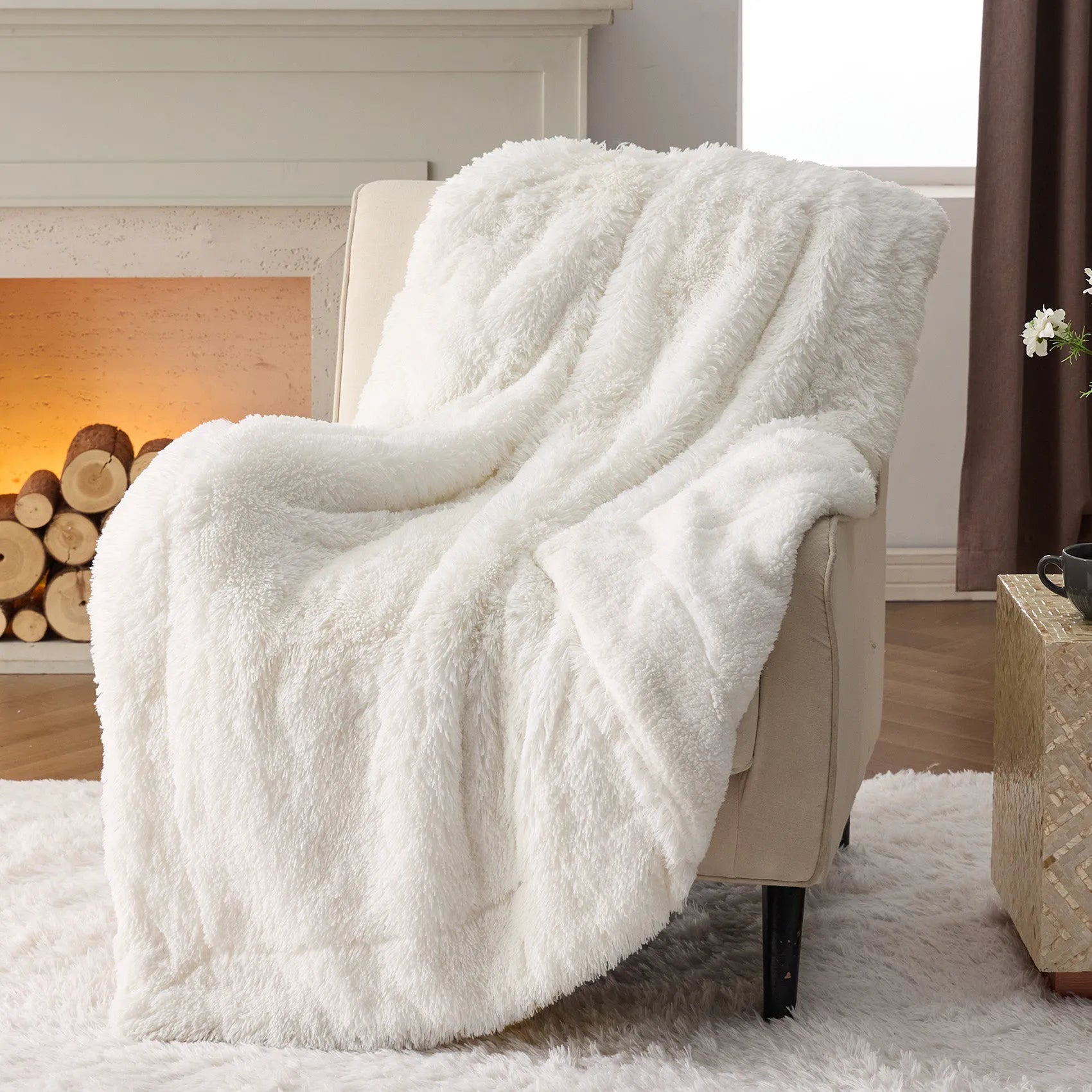 Fuzzy Faux Fur Throw Blanket