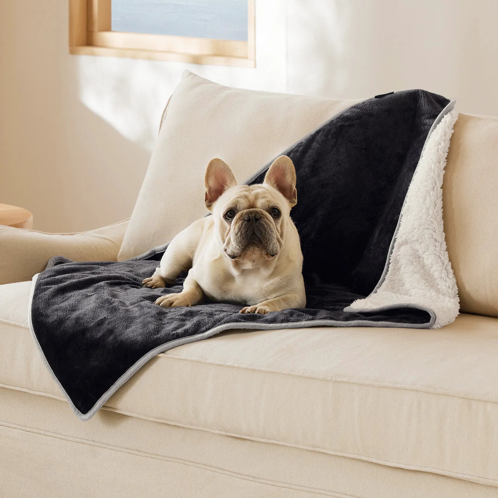 Reversible Sherpa & Microfiber Fleece Dog Blanket