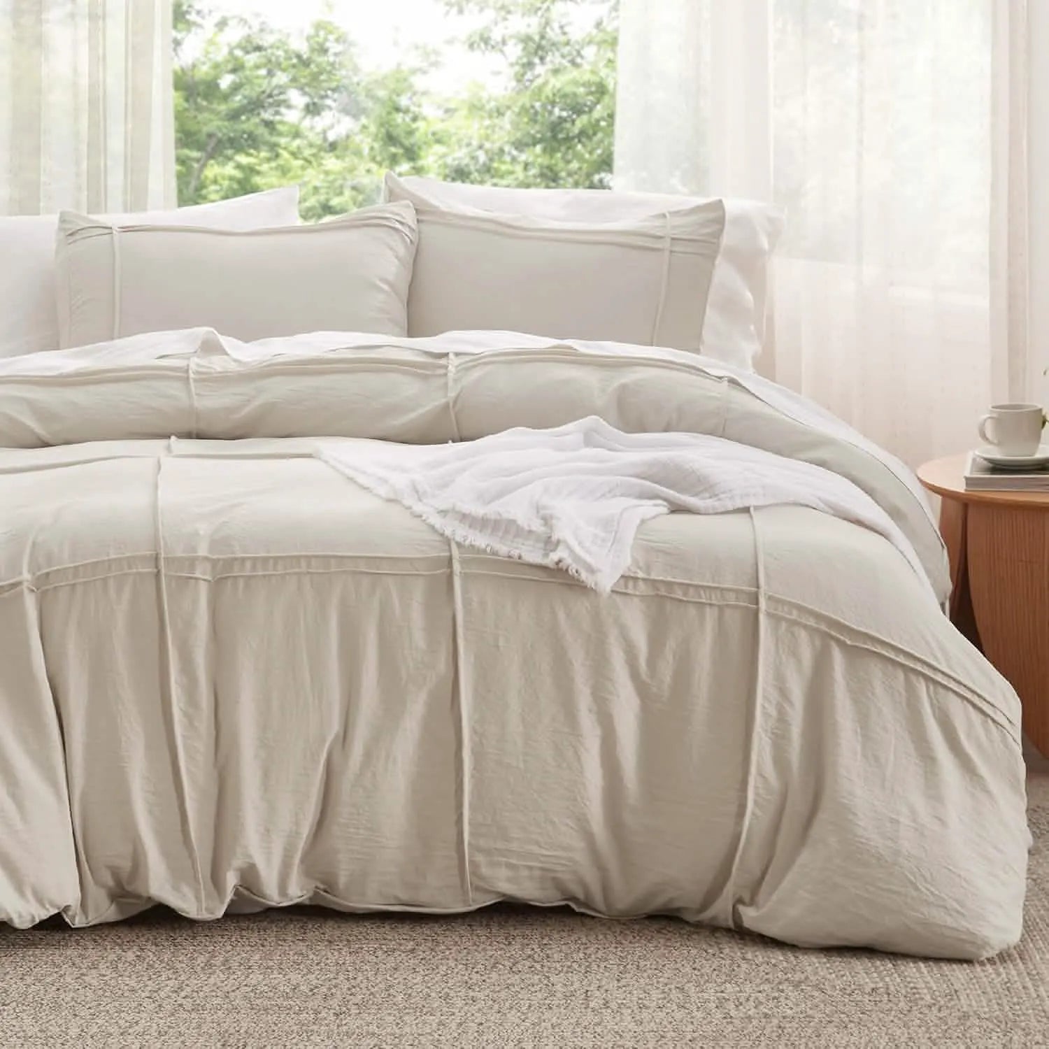 Striped Tufted Embroidered Duvet Cover Set