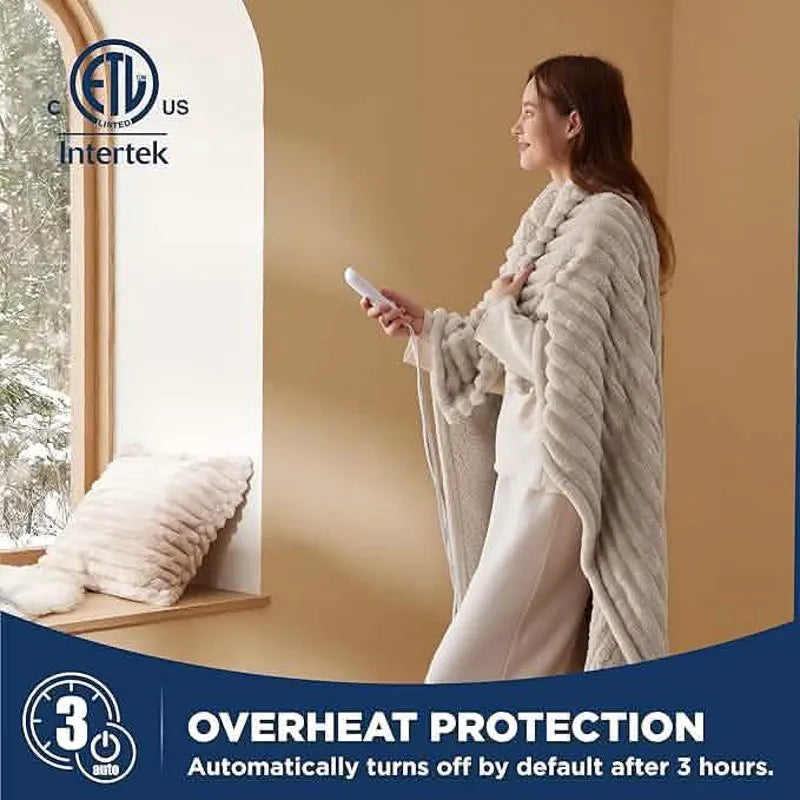 Heated Striped Flannel Blanket
