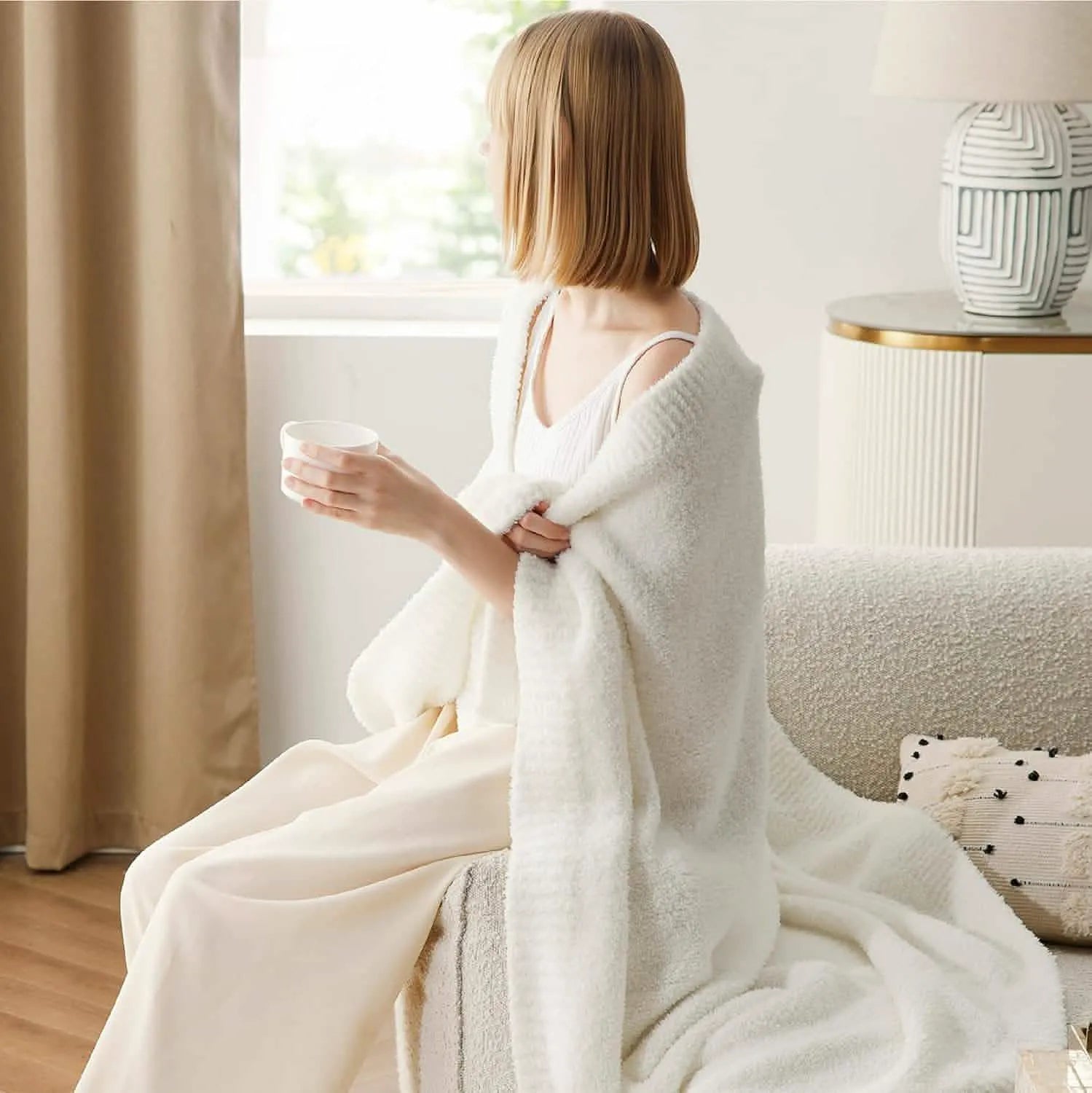 Feather Yarn Throw Blanket