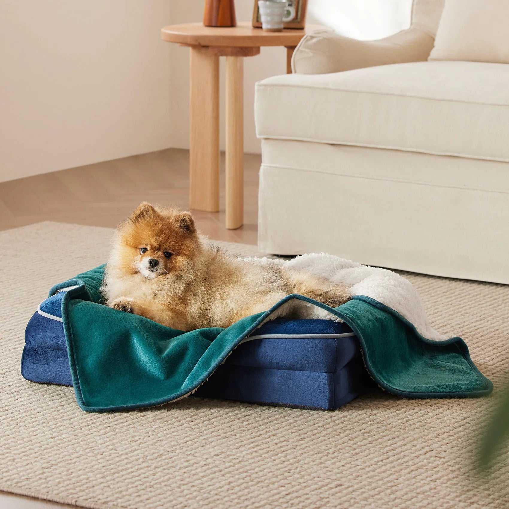 Reversible Sherpa & Microfiber Fleece Dog Blanket
