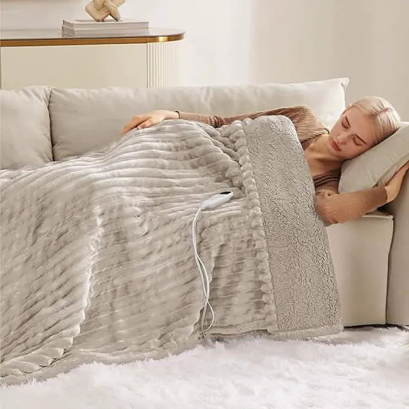 Heated Striped Flannel Blanket
