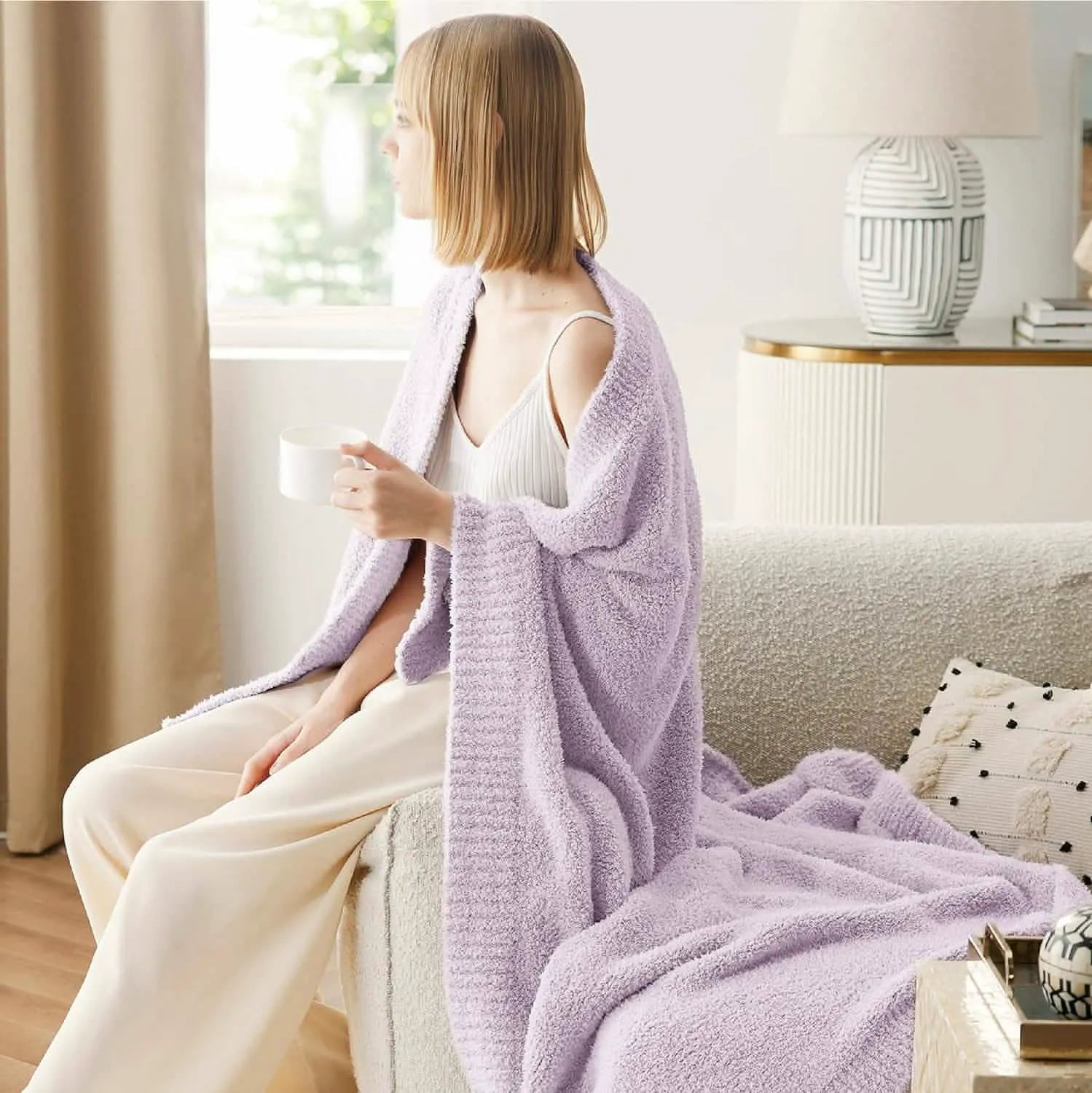 Feather Yarn Throw Blanket