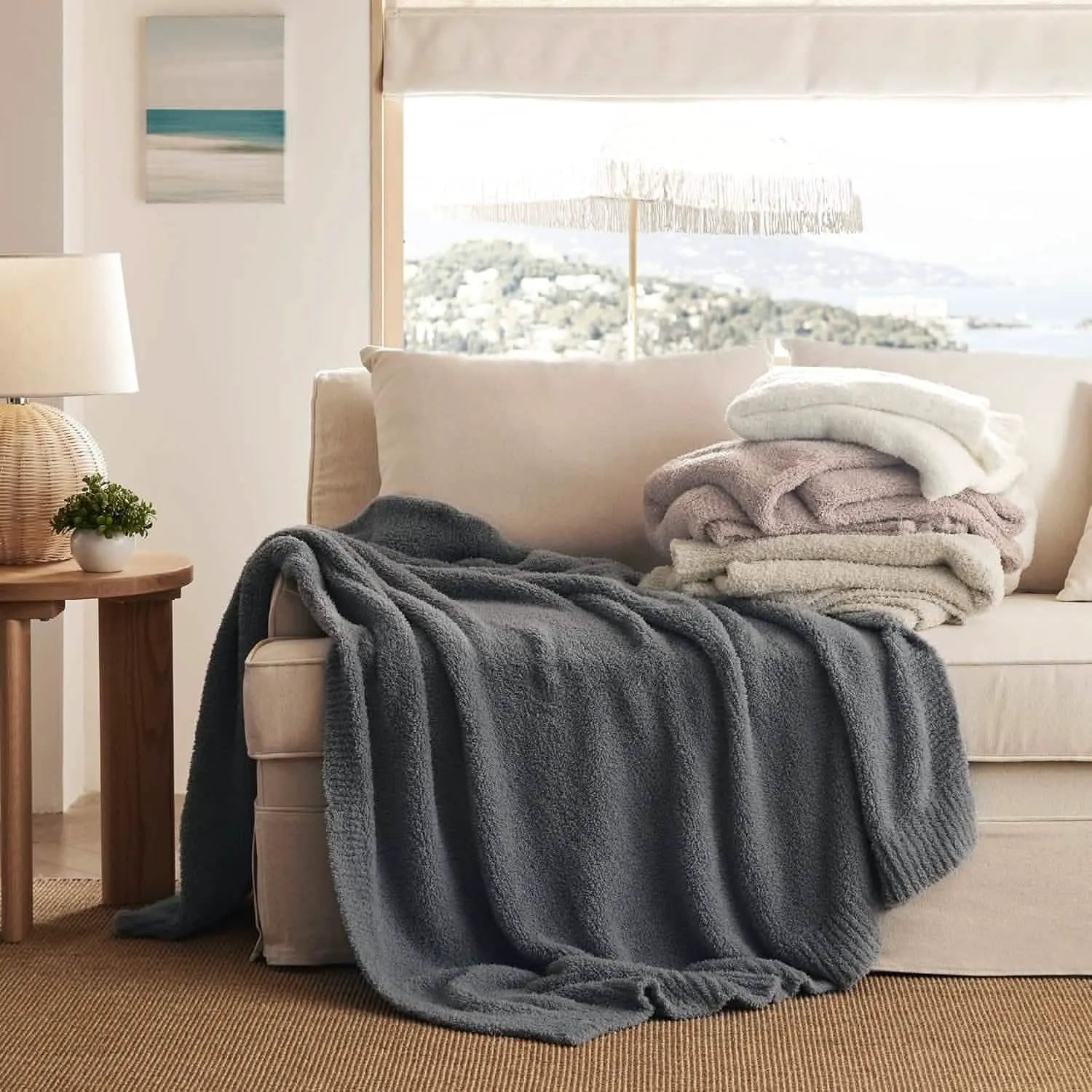 Feather Yarn Throw Blanket