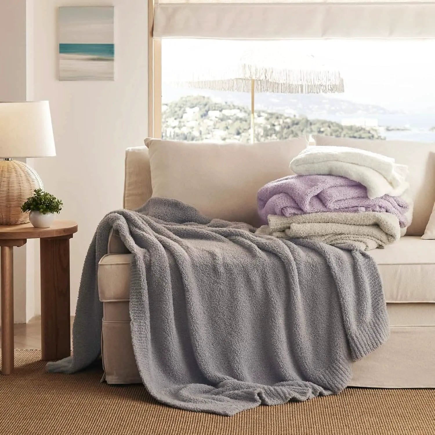 Feather Yarn Throw Blanket