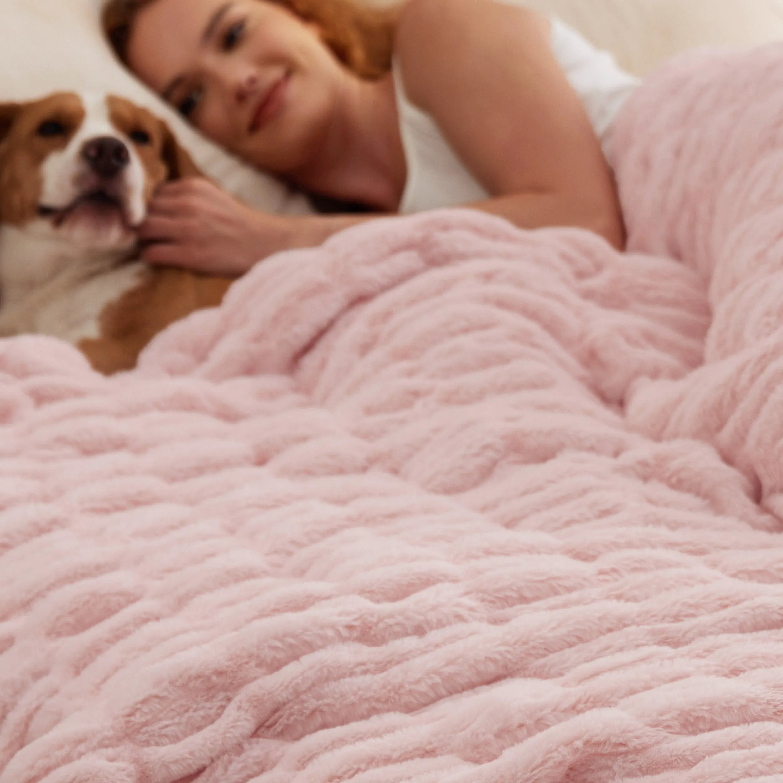 Double-Sided Faux Fur Ruched Throw Blanket